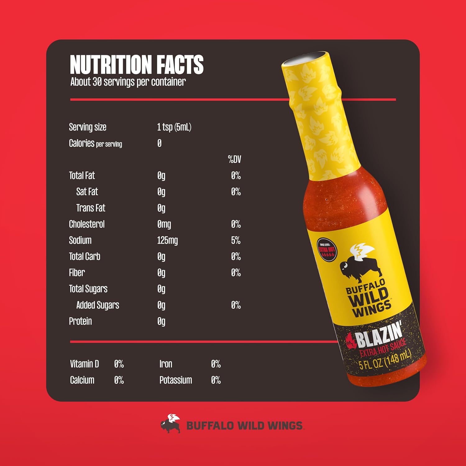 Buffalo Wild Wings Blazin' Hot Sauce, 5 fl oz, Extra Hot Dipping Sauce, Marinade and Seasoning for Chicken Wings and Pork Ribs, Made with Spicy Cayenne and Scorpion Peppers - Image 2