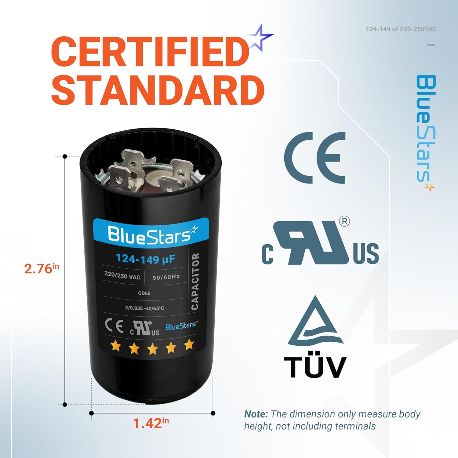124-149 uf/MFD 220-250VAC Round Run Start Capacitor Replacement Part by BlueStars - Exact Fit for AC Motor Run or Fan Start and Cool or Heat Pump Air Conditioner - Image 2
