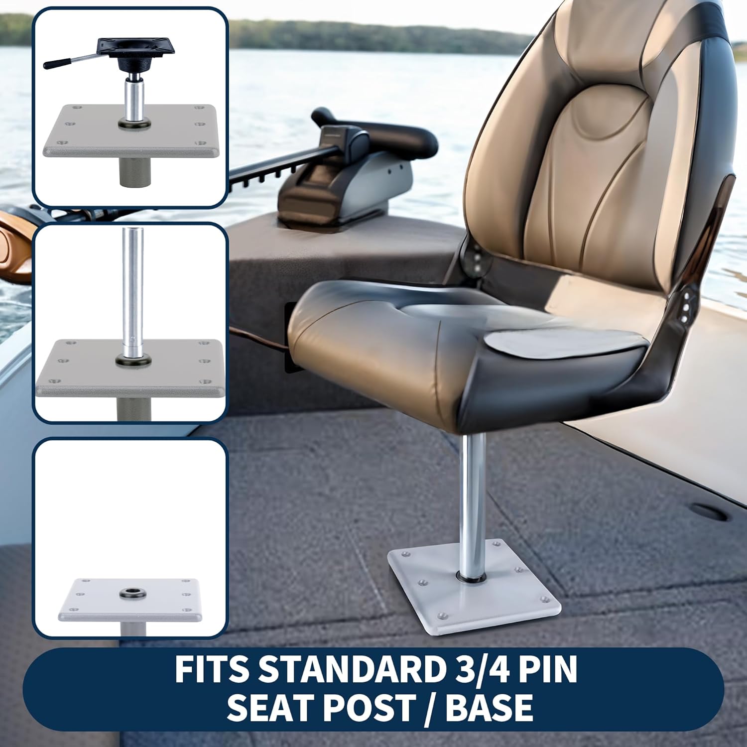 7" x 7"Boat Seat Base,Aluminum Jon Bass Boat Seat Mount for 3/4" Pin Post Socket, Heavy Duty Pedestal Base Bracket Plate Mounting Hardware - Image 3