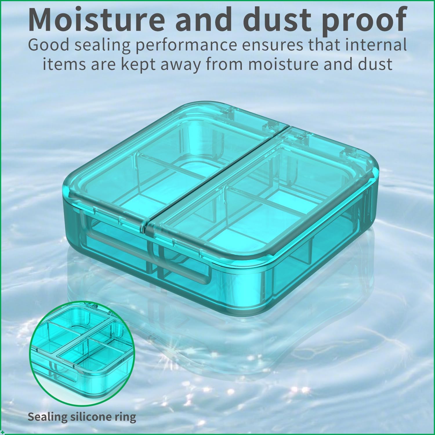 Small Pill Box,4 Compartments Travel Pill Case, Portable Pill Organizer,Mini Pill Container for Pocket,Daily Compact Travel Medicine Holder for Vitamins Fish Oil and Supplement Storage(Green+Cyan) - Image 4