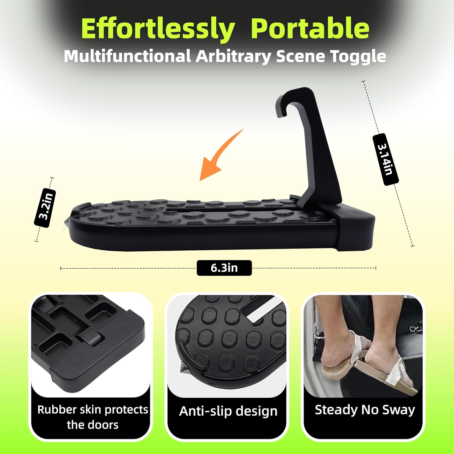 Car Door Step with Roof Rack Mount, 400lb Capacity, Aircraft-Grade Aluminum, Anti-Slip Surface, 6.3-inch Platform, Black - Image 4