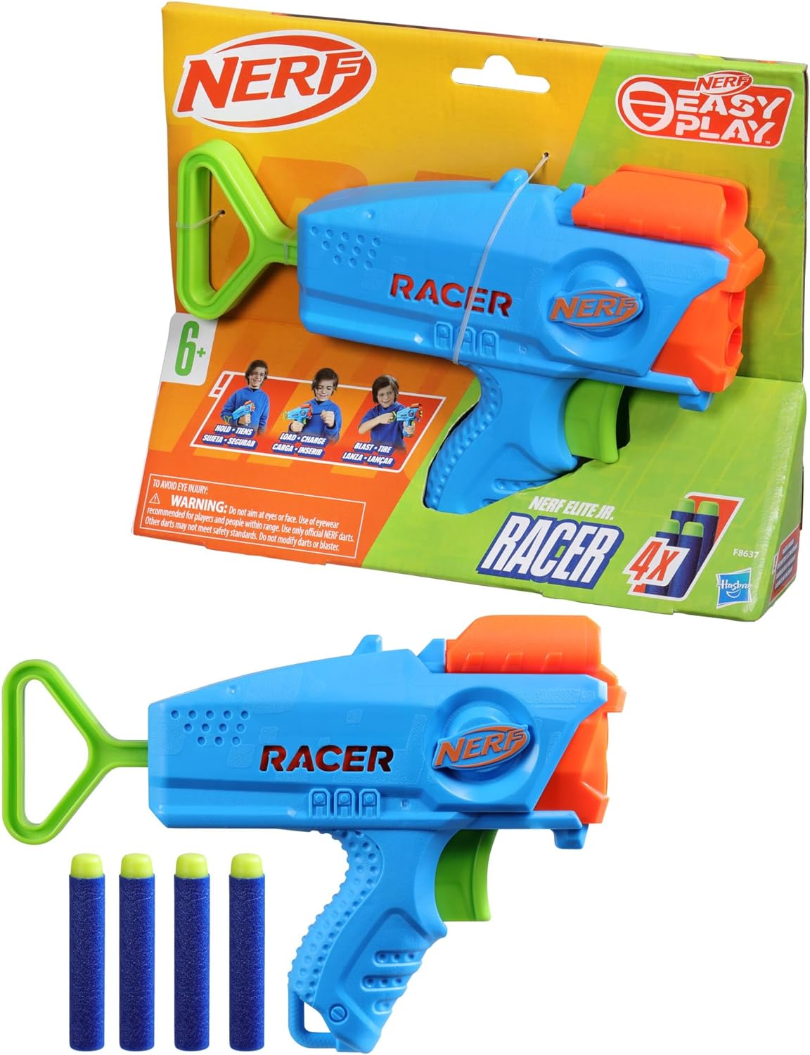 NERF Elite Junior Racer Easy Play Dart Blaster, 4 Nerf Elite Darts, Nerf Blaster Outdoor Toys, for Kids, Ages 6+ - Image 13