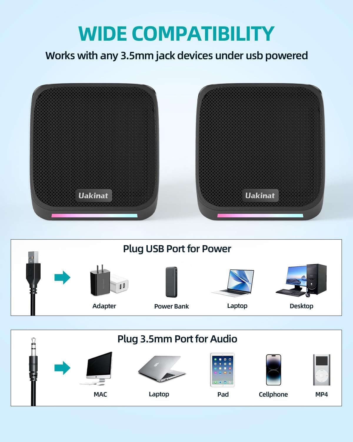 Computer Speakers for Desktop PC,Desktop Speakers,Small Computer Speakers USB Powered 3.5mm Aux Speaker - Image 3