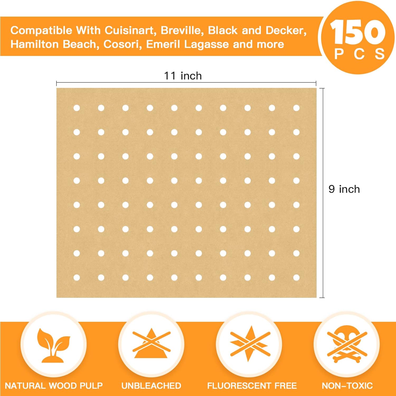 Air Fryer Disposable Parchment Paper Liners: 150pcs Airfryer Liners 9x11 Inch Perforated Rectangular Paper Sheets Basket Liner Accessories For Toaster Oven Xl Air Fryer - Image 2