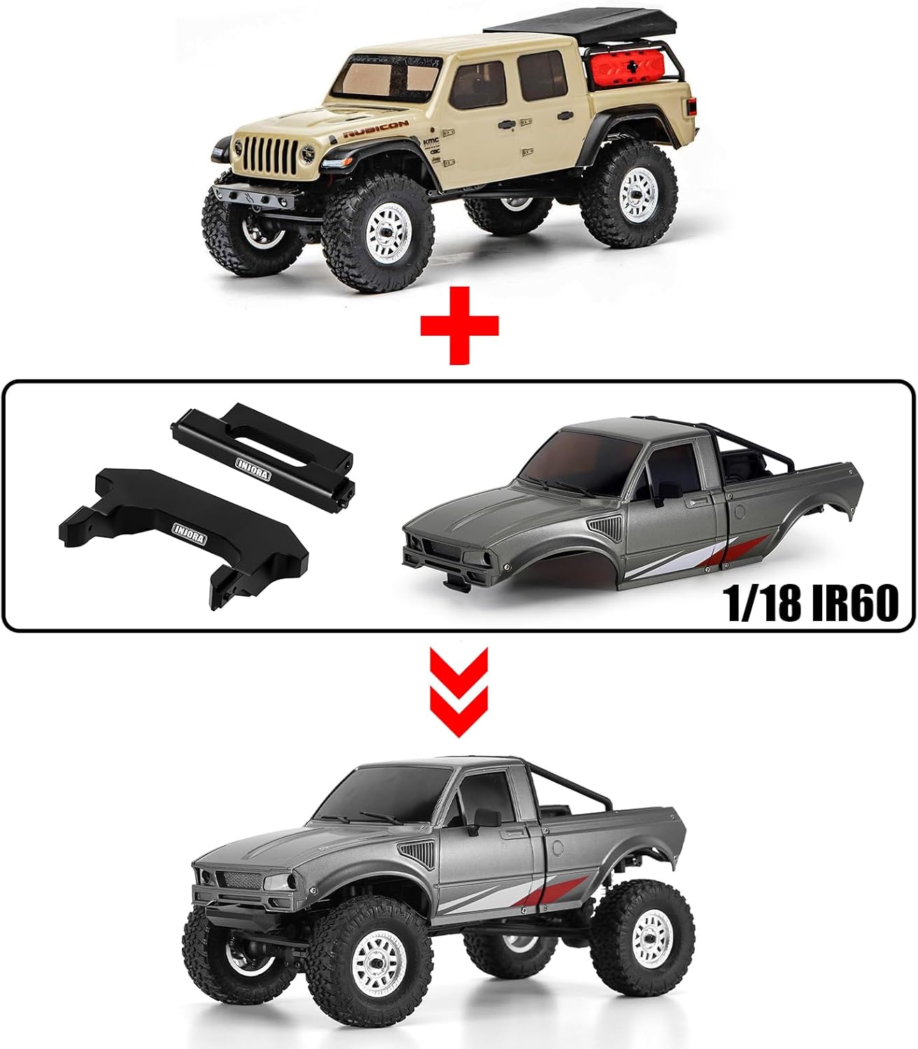 INJORA Aluminum IR60 Hard Body Front Bumper & Rear Mount for 1/24 Axial SCX24 Gladiator Power Wagon Upgrade - Image 6