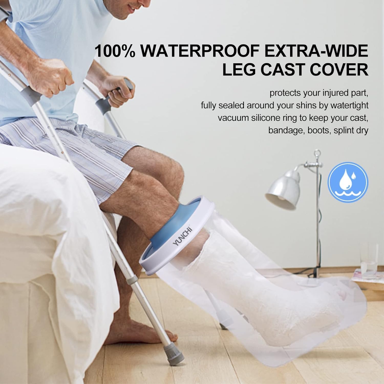 YUNCHI Waterproof Cast Cover for Shower, Extra Wide Leg & Foot Protector for Adults, XL Size, Fits Calf 13 to 28 Inches - Image 7