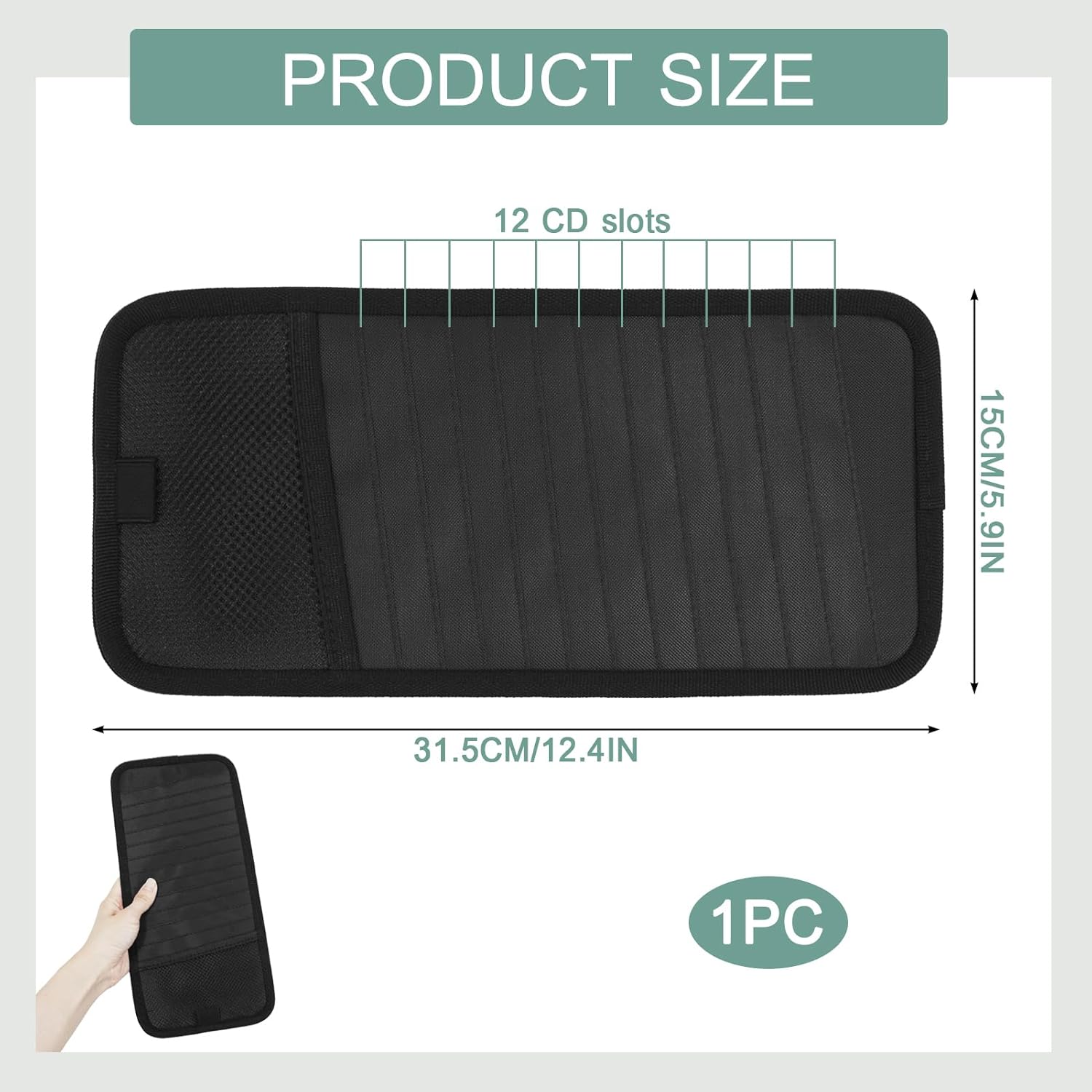 Sun Visor CD Holder, 12-Capacity Car Visor Organizer with DVD Sleeves and Mesh Pocket, Universal Visor Storage for Vehicle CD Case and Pen Holder Ergonomic Design (Black 1 Pcs) - Image 3