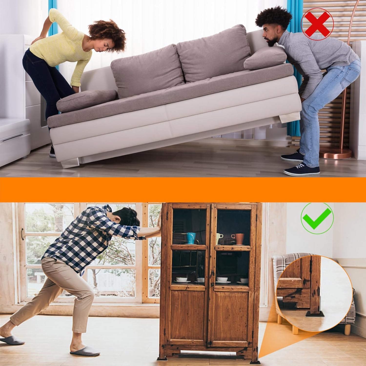 4 PCS Furniture Sliders for Carpet, 5 Inch Reusable Furniture Movers Sliders Heavy Duty Slider on Furniture Square Furniture Moving Pads Move Your Furniture Easily and Safely - Image 4