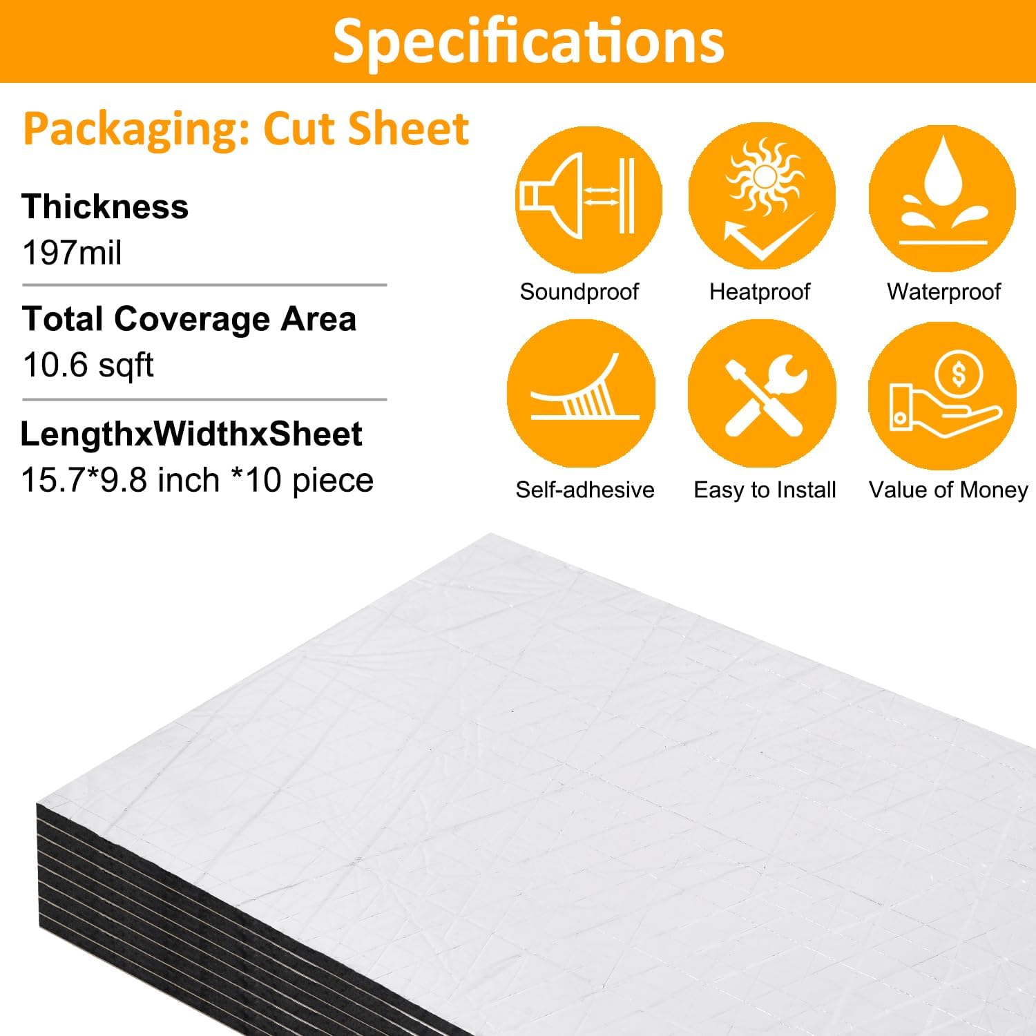 Car Heat Sound Deadening Insulation Mat - 197 Mil 10.76 Sqft Automobile Sound Deadening & Heat Insulation Material for Auto Hood Engine Roof Door and Trunk, Aluminum Foil Finish - Image 4