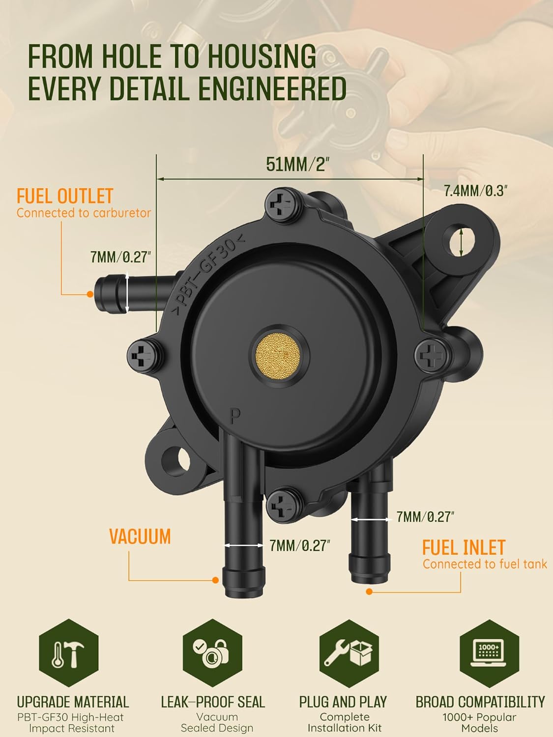 Fuel Pump for Briggs and Stratton 808492 808656 Mikuni: Pulse Vacuum Lawn Mower Golf Cart Fuel Pump Small Engine Parts for Kohler John Deere Cub Cadet Kawasaki Ezgo Club Car Yamaha Toro Honda Predator - Image 7