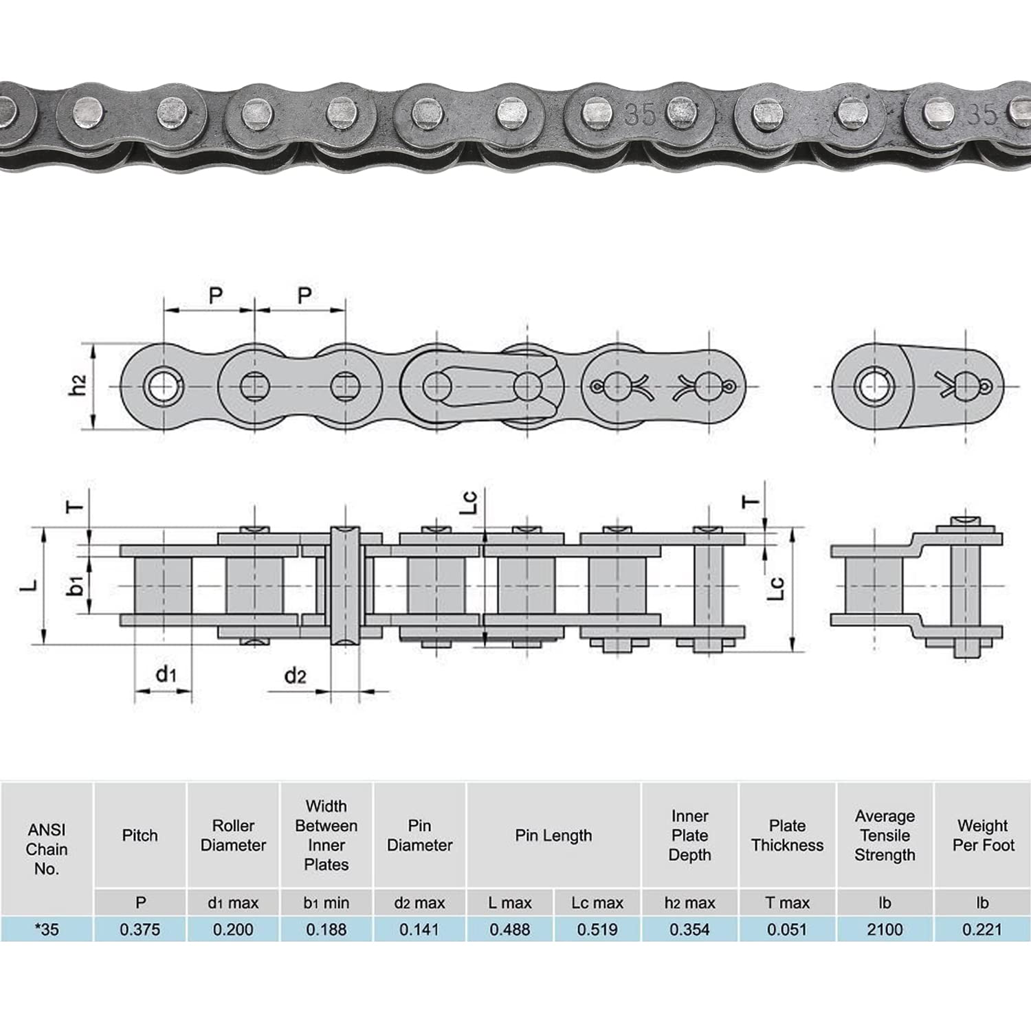 YOXUFA #35 Roller Chain for Mini Bike Coleman CT100U CC100X Baja Doodle Bug Dirt Bug Racer DB30 Motovox MBX10 MBX11 MMB80 Predator 79cc 97cc 100cc Engine Powersports Parts 140 Links Drive Chain - Image 5