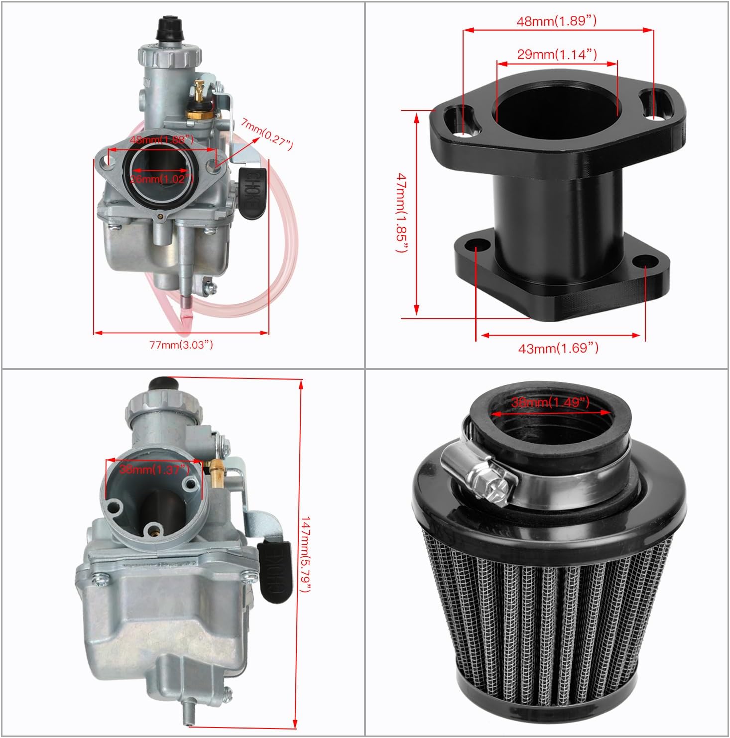 FVRITO Racing VM22 Carburetor for Predator 212cc 196cc 224cc Coleman CT200U BT200X GX160 GX200 6.5hp OHV Clone Engine KT196 Baja MB200 Mini Bike Go Kart with 38mm Air Filter Performance Parts Black - Image 5