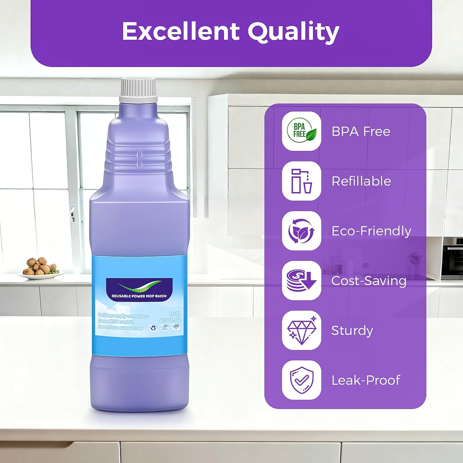 Refillable Replacement Bottle for Swiffer® Wet Jet™ Mop, 1250ml /42 oz, Empty, Leak-Proof HDPE Cleaner Solution Refill Bottle with 7 Silicone Gaskets & 1 Foldable Funnel - Image 6