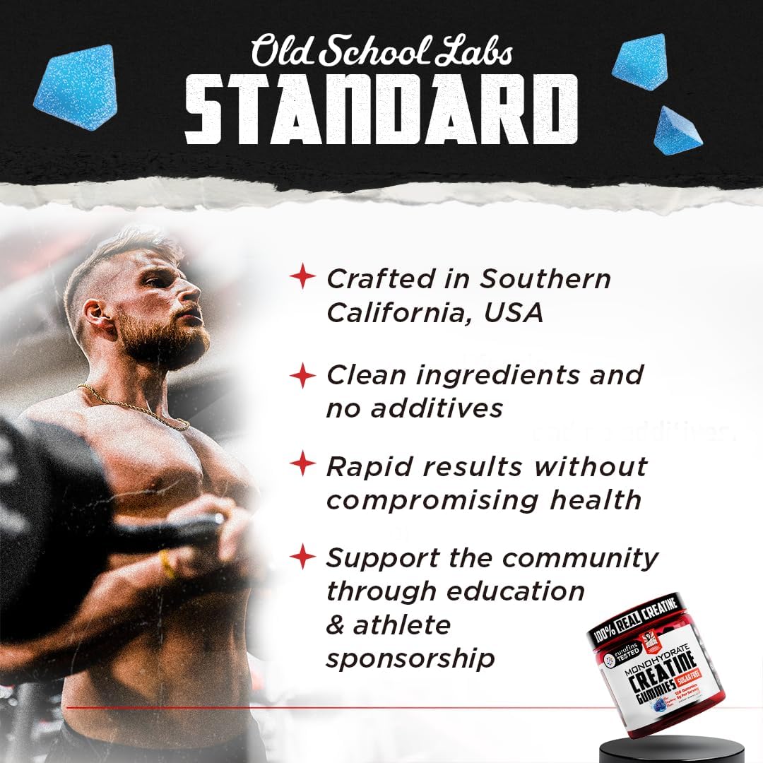 Old School Labs 5000mg Creatine Monohydrate Gummies, Optimized for Men and Women, Supports Lean Muscles & Recovery, Energy & Stamina - Real Creatine and Third Party Tested, 30 Servings, 120 Ct - Image 7