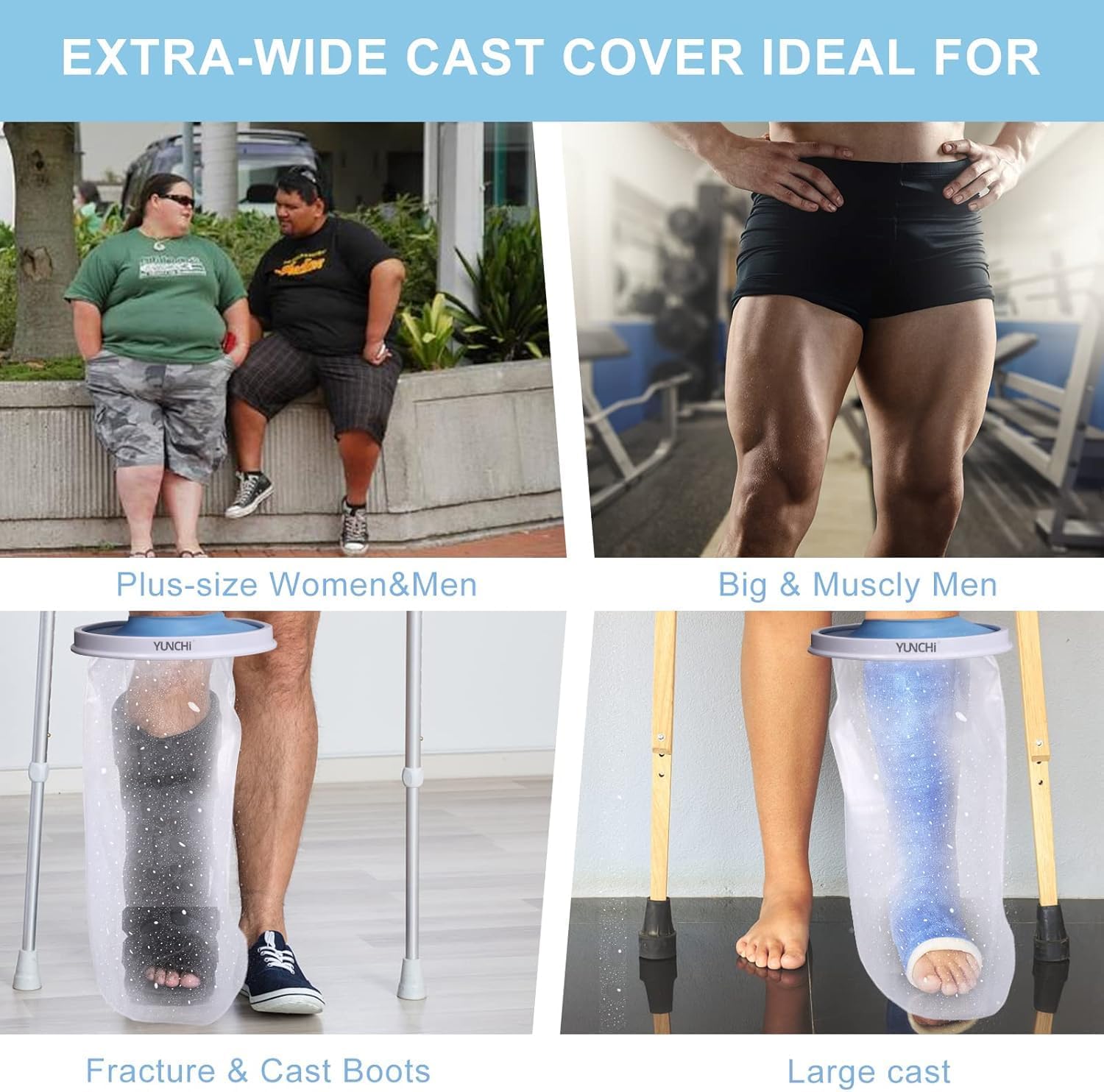 YUNCHI Waterproof Cast Cover for Shower, Extra Wide Leg & Foot Protector for Adults, XL Size, Fits Calf 13 to 28 Inches - Image 8
