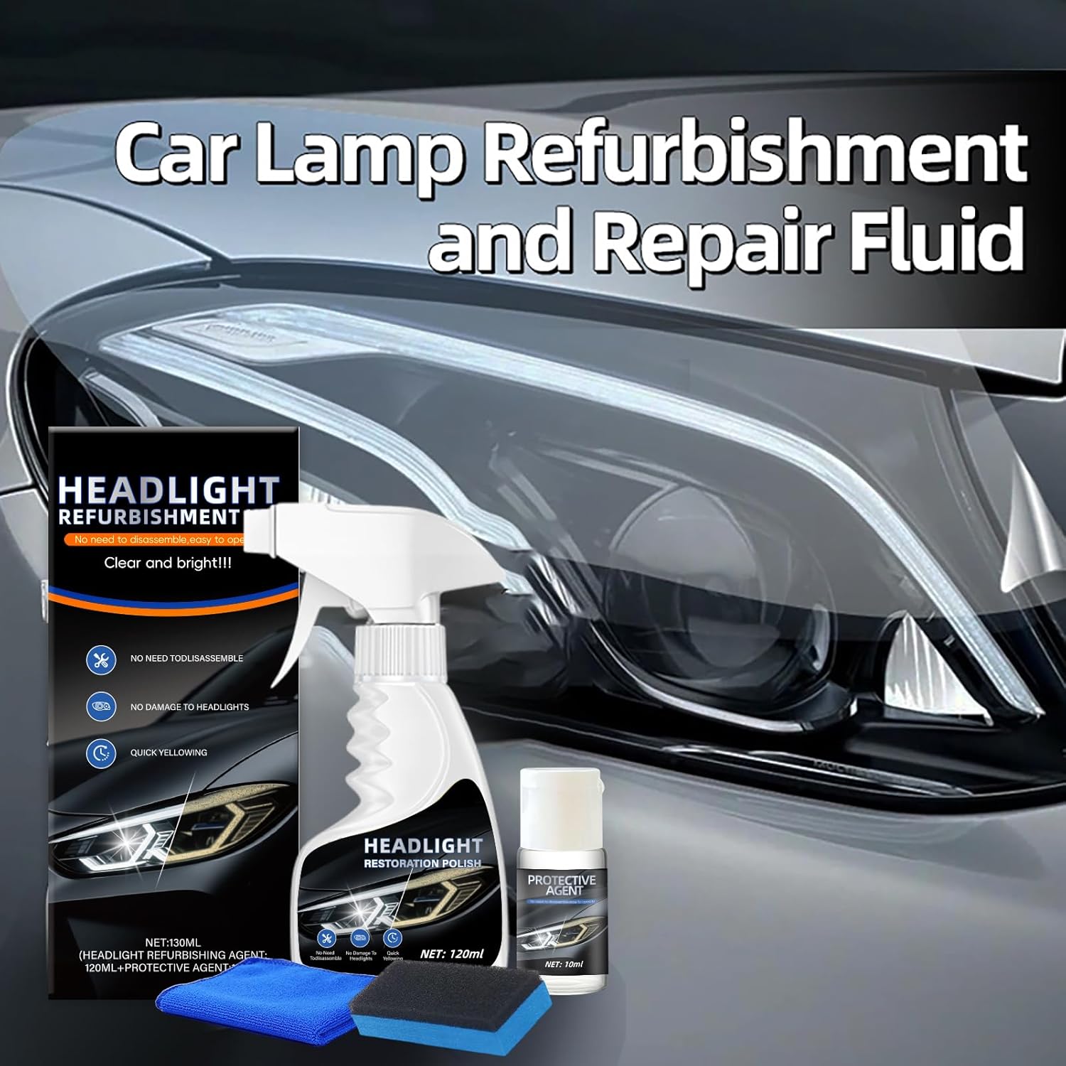 10X Brighter Headlight Restoration Kit - Pro Grade Headlight Cleaner & Sealant, Fixes Yellowed Cloudy Lenses to Crystal Clear in 5 Mins, Car Accessories Car Cleaning Supplies for Night Driving Safety - Image 3