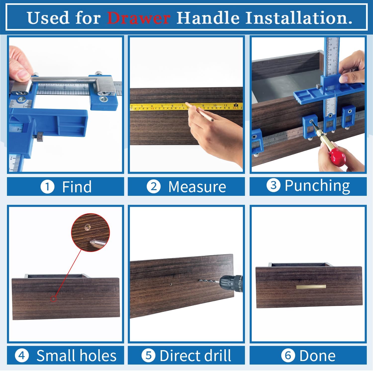 King&Charles Cabinet Hardware Jig, Cabinet Handle Jig + Automatic Hole Punch + Point Drill Bits, Use for Handles Knobs Pulls on Drawers/Doors, Wood Drilling Dowelling Guide Set. - Image 4