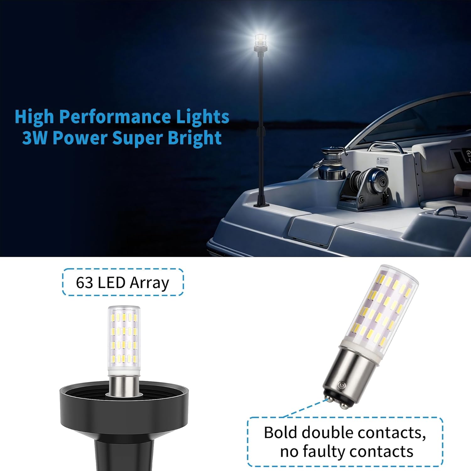 Obcursco Boat Stern Lights, Telescoping Pole 27"-48" LED Anchor Light with Base, 12V Adjustable 3NM 360° Navigation Lighting for Pontoon, Yacht, Bass, and Fishing Boats (27"-48", Black) - Image 4
