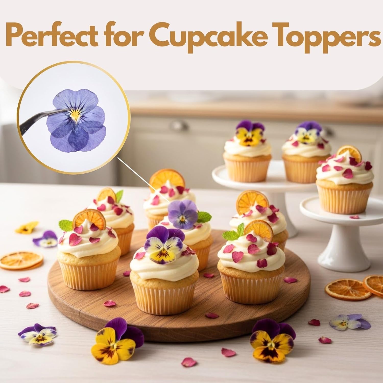 74 Pcs Edible Flowers for Cocktails Cake Decorating Drinks, Real Dried Pressed Flowers Cupcake Toppers, Food Grade Dry Flowers for Crafts Resin Mix with Pansy, Heart Rose Petals, Orange - Image 6