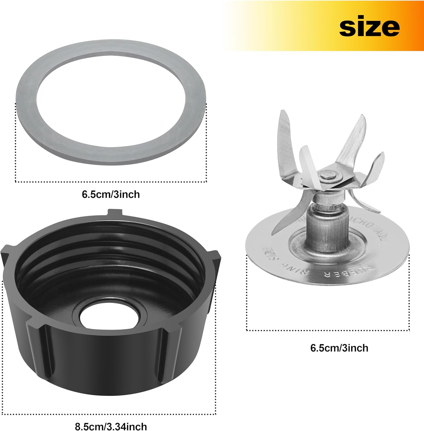 Blender Replacement Parts for Oster Blender - 6-Point Stainless Steel Blade With Jar Base Cap And 1 Pcs O Ring Seal for Oster and Osterizer Blender Replacement Parts Gasket Accessory Refresh Kit - Image 2