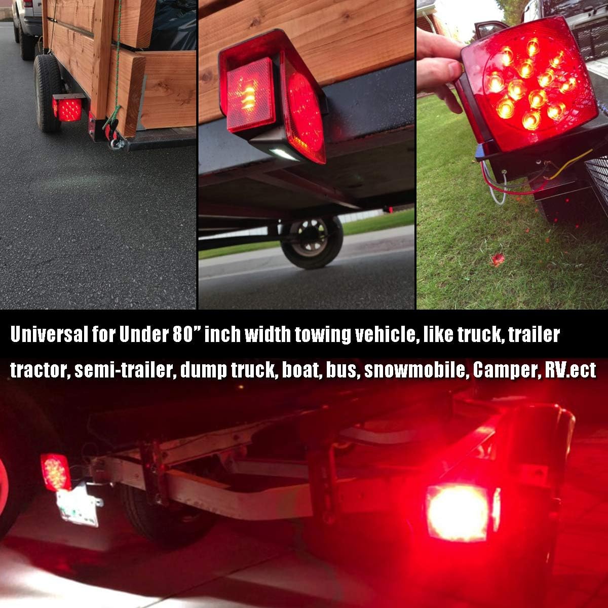 iBrightstar IP68 Waterproof Square Trailer Lights kit, Red Brake Stop Tail Running License LED Light Lamp for 12V Camper Truck RV Boat Snowmobile Marine Under 80", DOT Compliant - Image 2