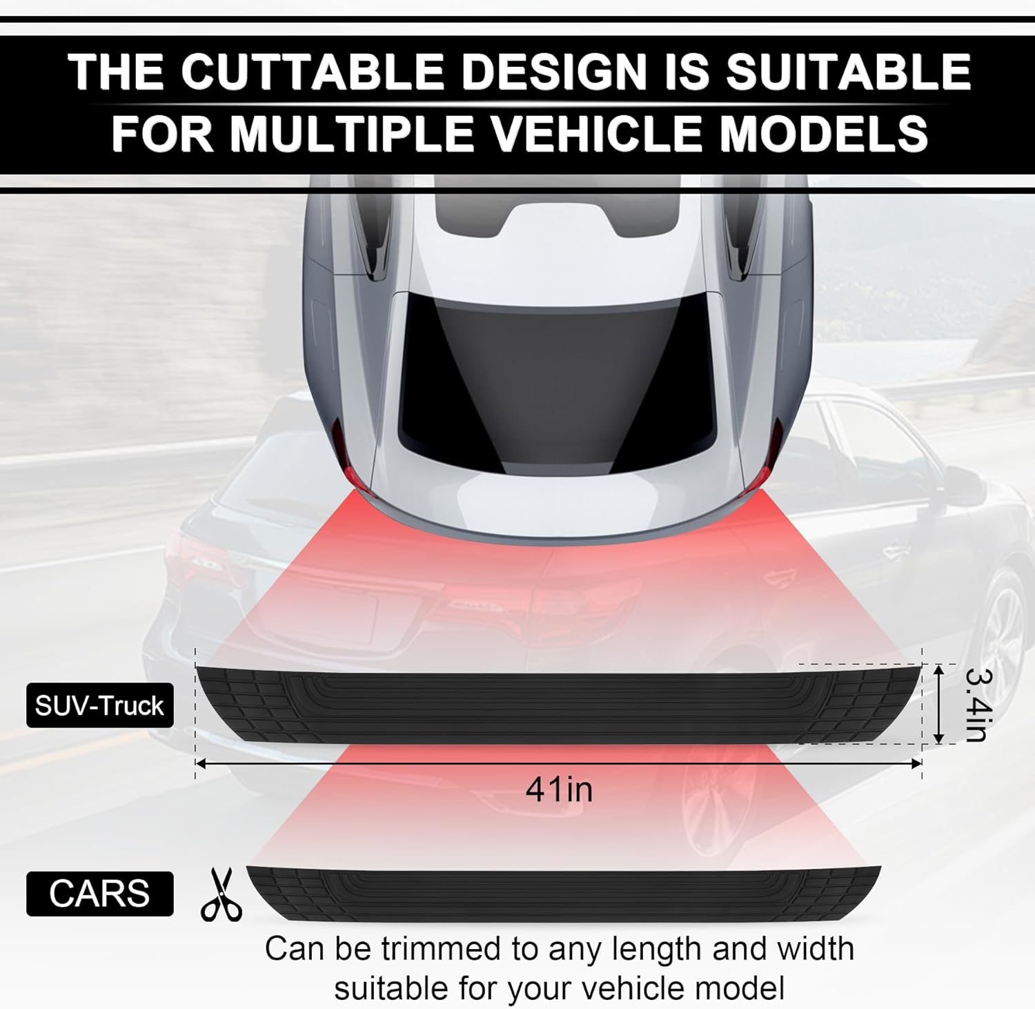 SINGARO Car Rear Bumper Protector, 42inch x3.4inch Car/SUV Universal Rubber Anti-Scratch Trunk Exterior Accessories - Image 6