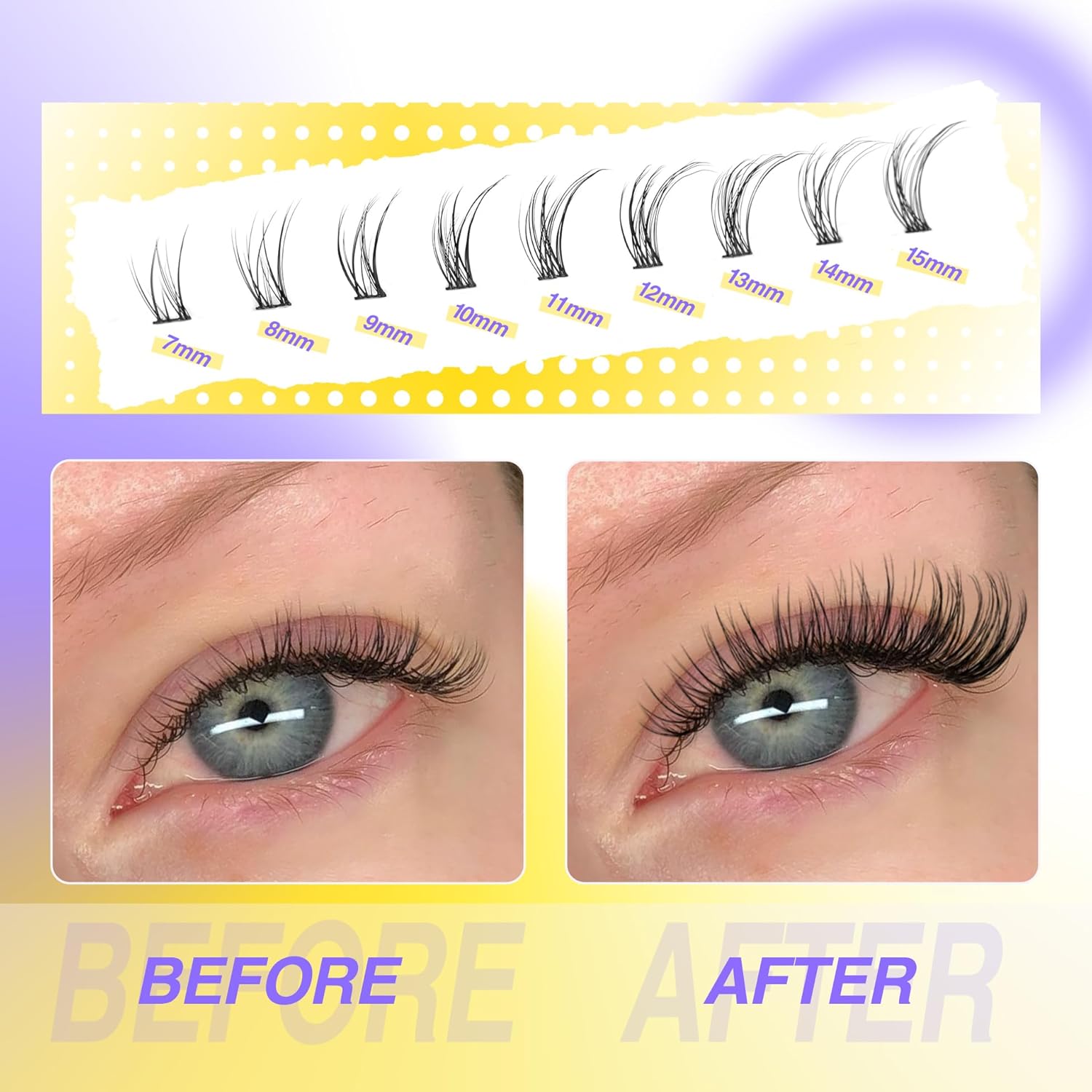 Lash Clusters Natural DIY Lash Extensions C-Curly Cluster Eyelash Extensions Cat Eye Left+Right Cluster Lashes 216 Pcs Wispy Eyelash Clusters for Beginners - Image 3