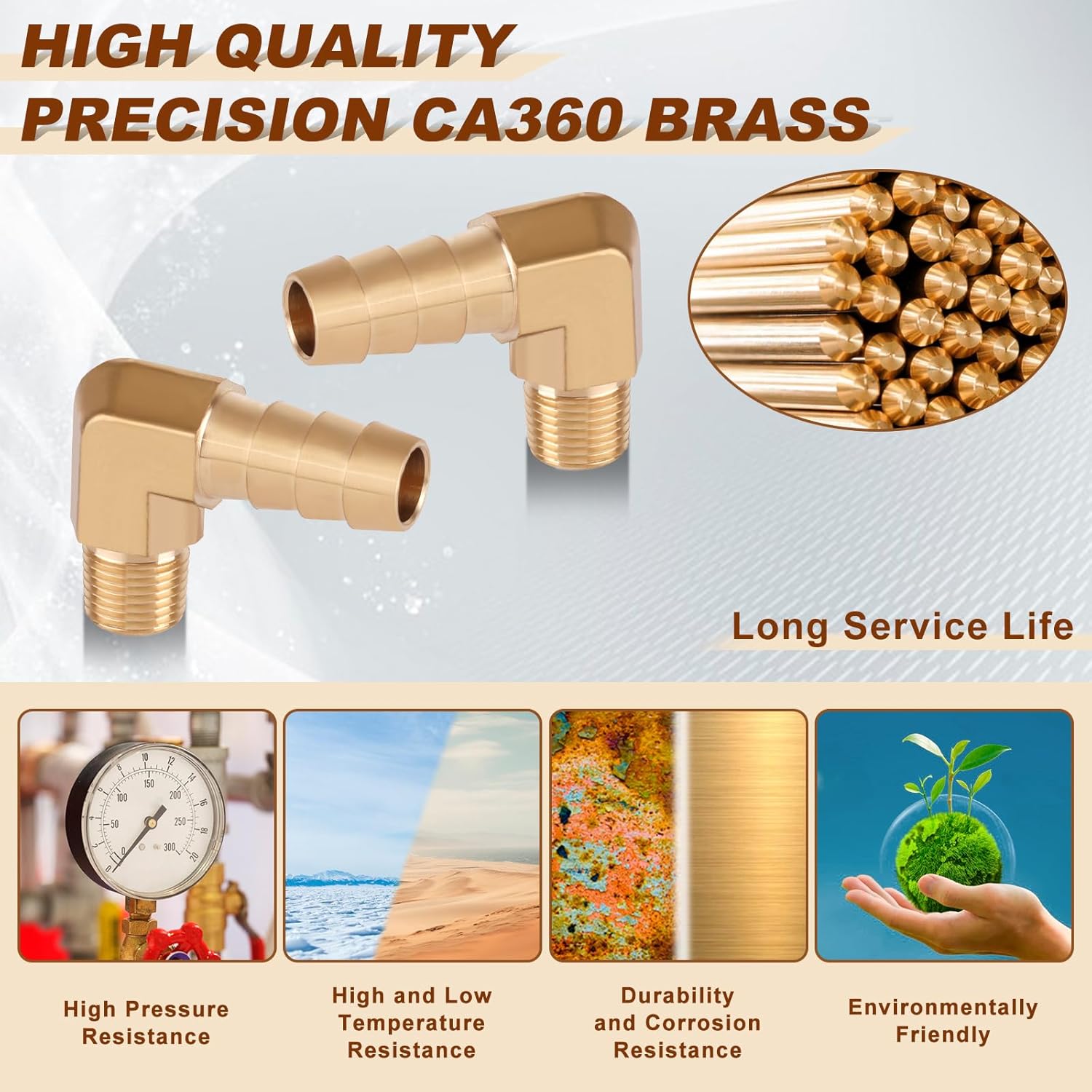 5pcs Brass Hose Barb Fittings 90 Degree Elbow 3/8 Inch Barb to 1/8 Inch NPT Male Thread Air Hose Fittings Adapter Connector Water Fuel Air Line Fittings Elbow Fittings - Image 3