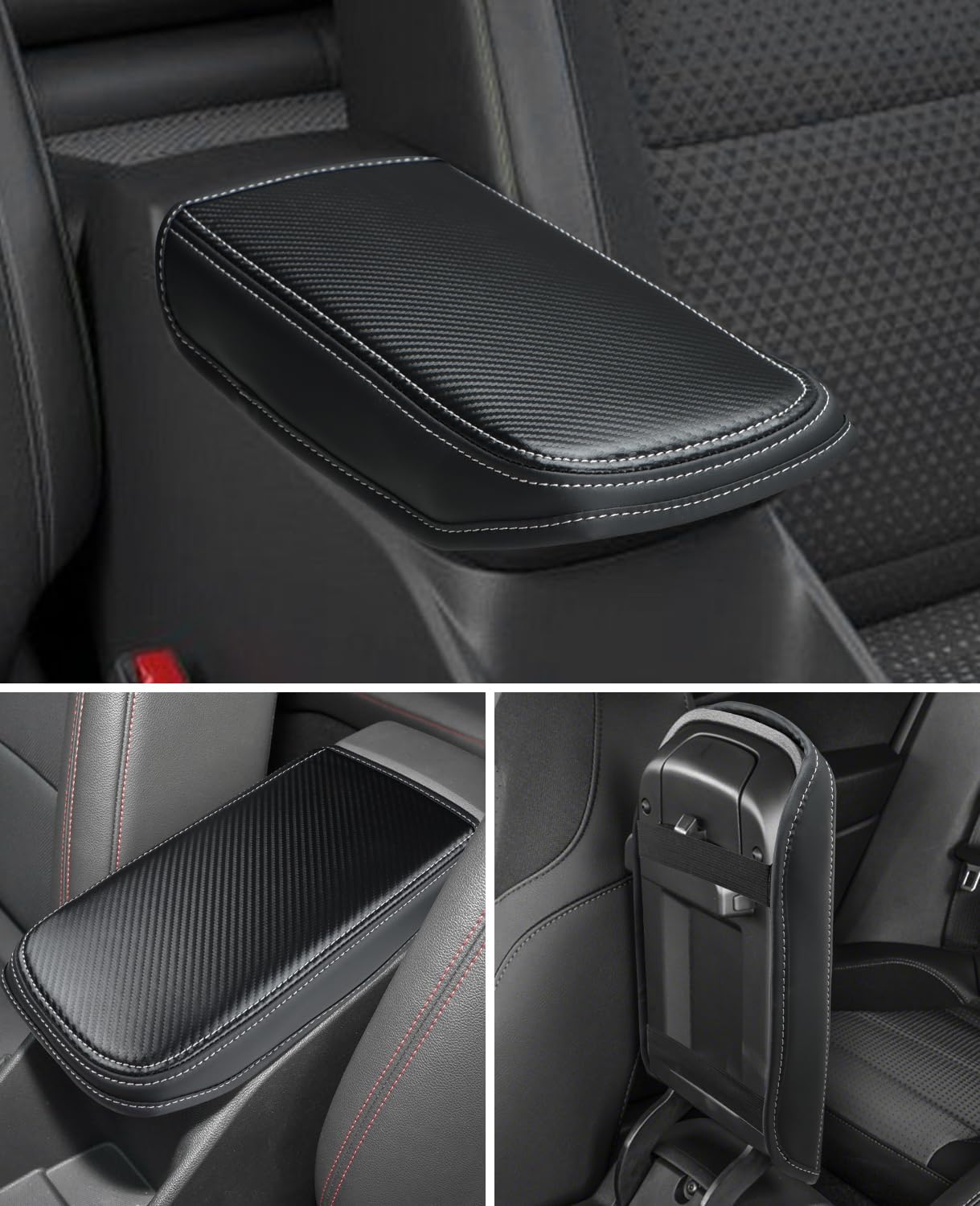 INTGET Carbon Fiber Leather Armrest Cover for 2024-2026 Chevy Trax Console Lid - Image 5