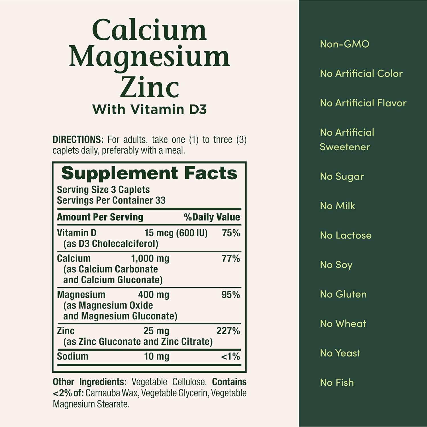 Nature's Bounty Calcium Magnesium & Zinc Caplets, Immune & Bone Health, Daily Supplement, 1000mg Calcium, 400mg Magnesium, 600 IU Vitamin D, Gluten Free, 100 Caplets - Image 5