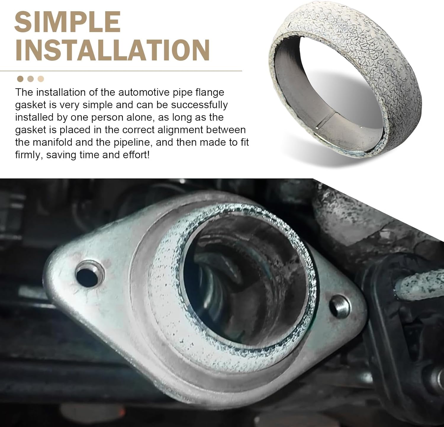2PCS Exhaust Manifold Gasket, 2.56inch Sealed Exhaust Manifold Gasket, Prevent Leaking Between Exhaust Pipe and Exhaust Manifold, Universal Replacement Donut Gasket (65MM) - Image 6
