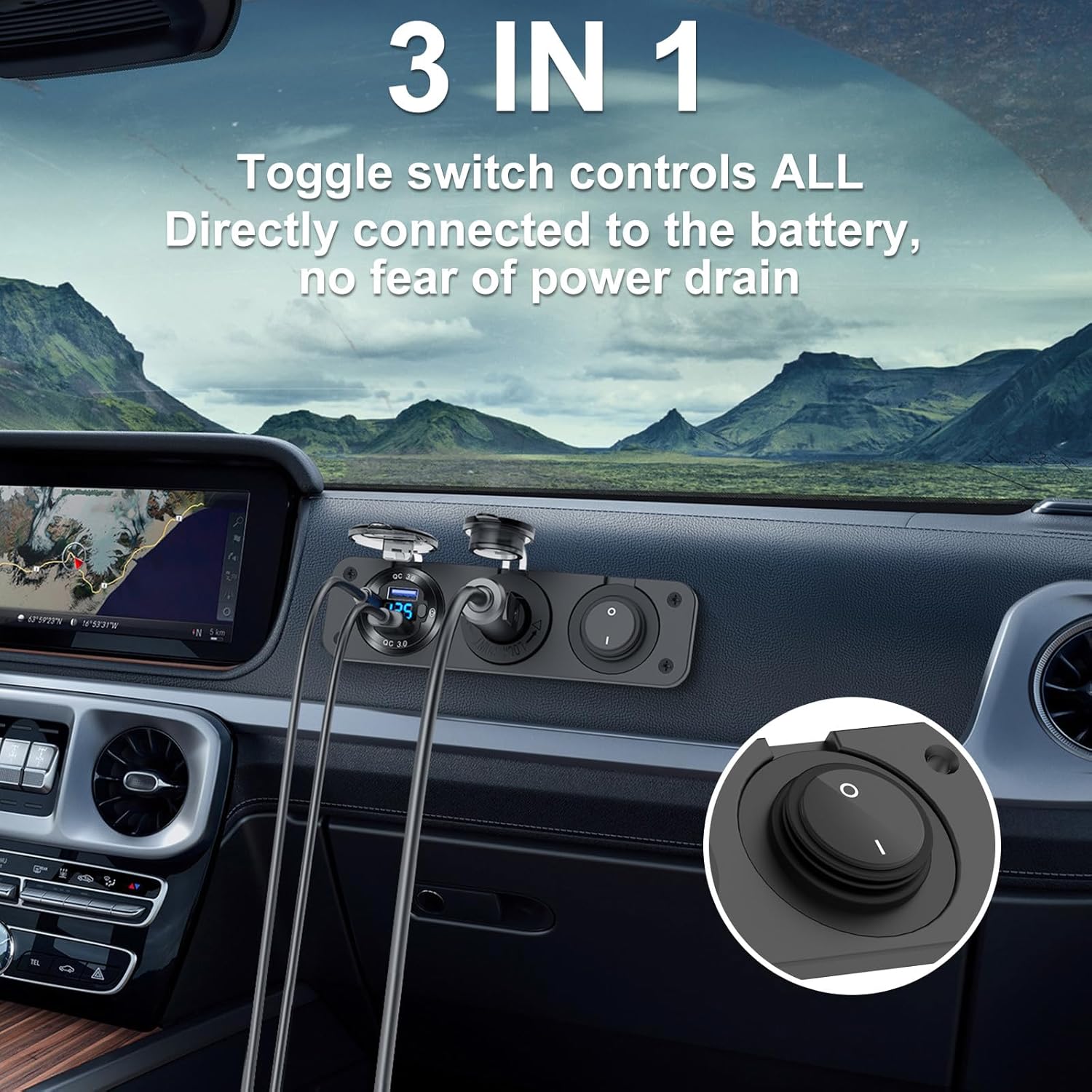 12V USB Outlet Boat Accessories Marine Switch Panel Plug, PD3.0 and Dual QC3.0 USB Ports Aluminum Car Charger with Voltmeter, Lighted 150W Cigarette Lighter Socket and Toggle Switch 3 in 1 DIY Kit - Image 7
