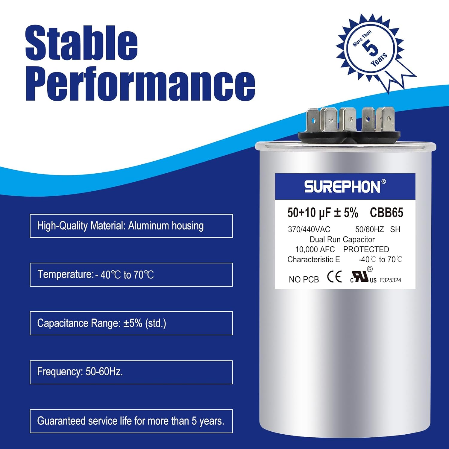 50+10 uF 50/10 MFD ±5% 370V/440VAC Dual Run Start Capacitor CBB65B Works for AC Unit Fan Motor Start or Heat Pump or Condenser Straight Cool - Image 4