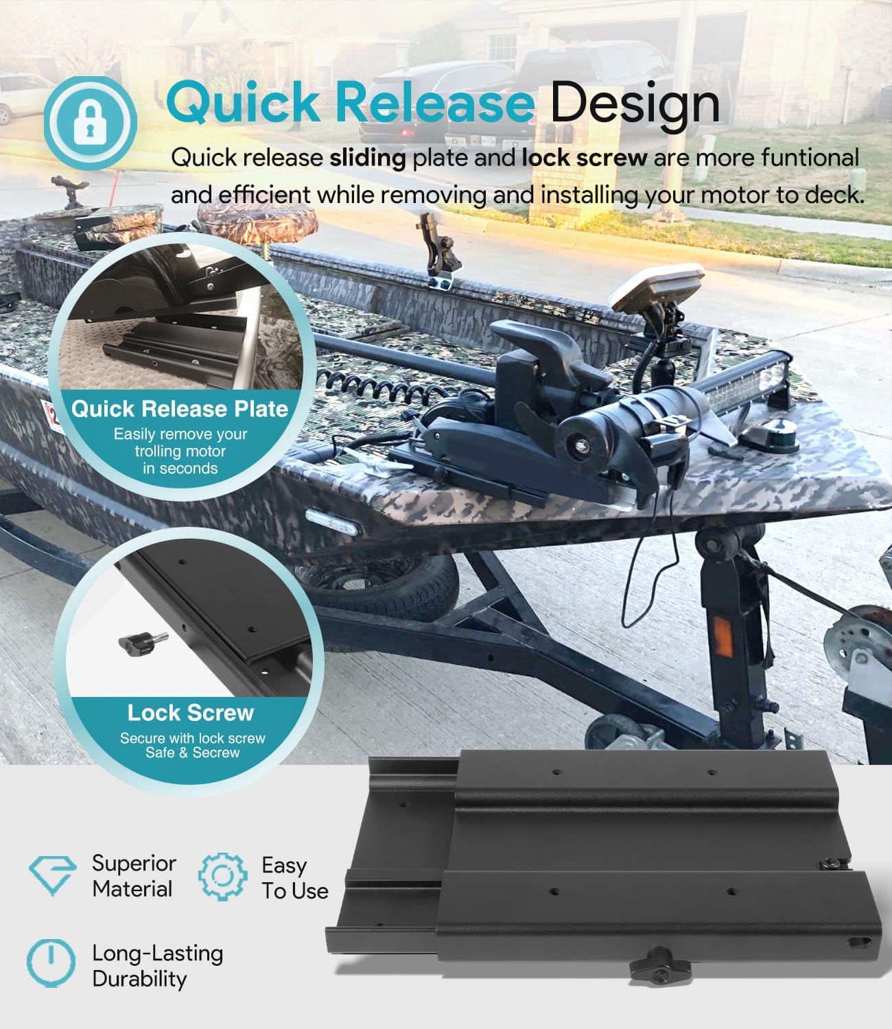 Replacement for Minn Kota 1854035 MKA-16-03 Trolling Motor Quick Release Bracket Compatible with Ulterra, Terrova, PowerDrive, PowerDrive V2, PowerDrive Pontoon and Deckhand 40, Black Aluminum - Image 3
