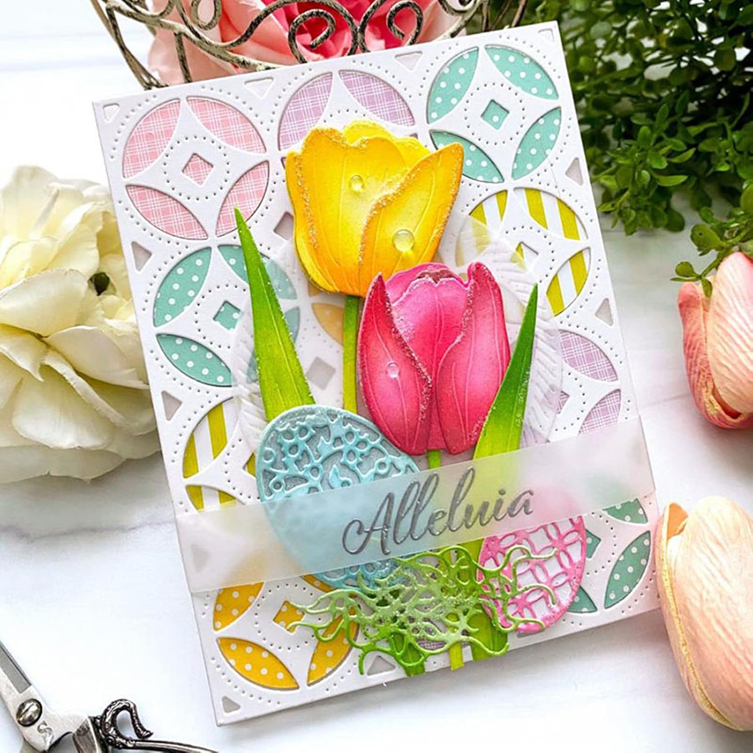 Tulip Set Flower Metal Die Cuts,Flower Leaves Plant Wedding Cutting Dies Stencils DIY Crafts Cards Cuts for DIY Embossing Card Making Photo Decorative Paper Dies Scrapbooking - Image 4