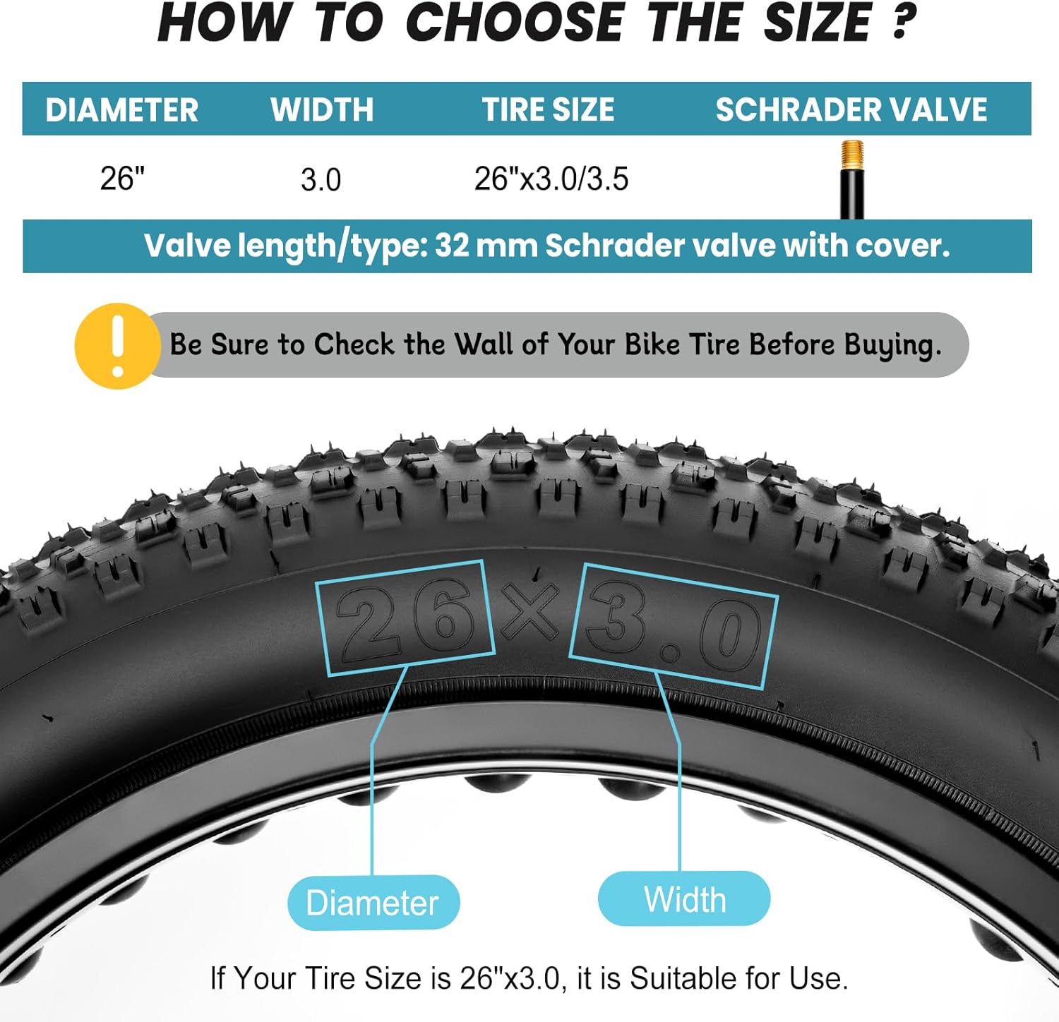 Hycline Fat Bike Inner Tube: 20/26x3.0-4.0 Inch 2-Pack Electric Fat Tire Tubes AV 32mm Schrader Valve, Premium Butyl Rubber Puncture Resistant Replacement Tubes with 2 Tire Levers - Image 2