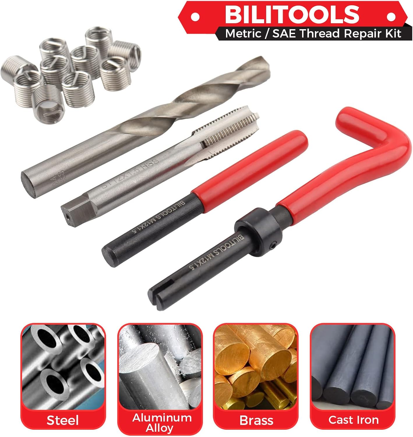 BILITOOLS 5/16-18 inch Thread Repair Kit, HSS Drill Helicoil Repair Kit SAE - Image 2