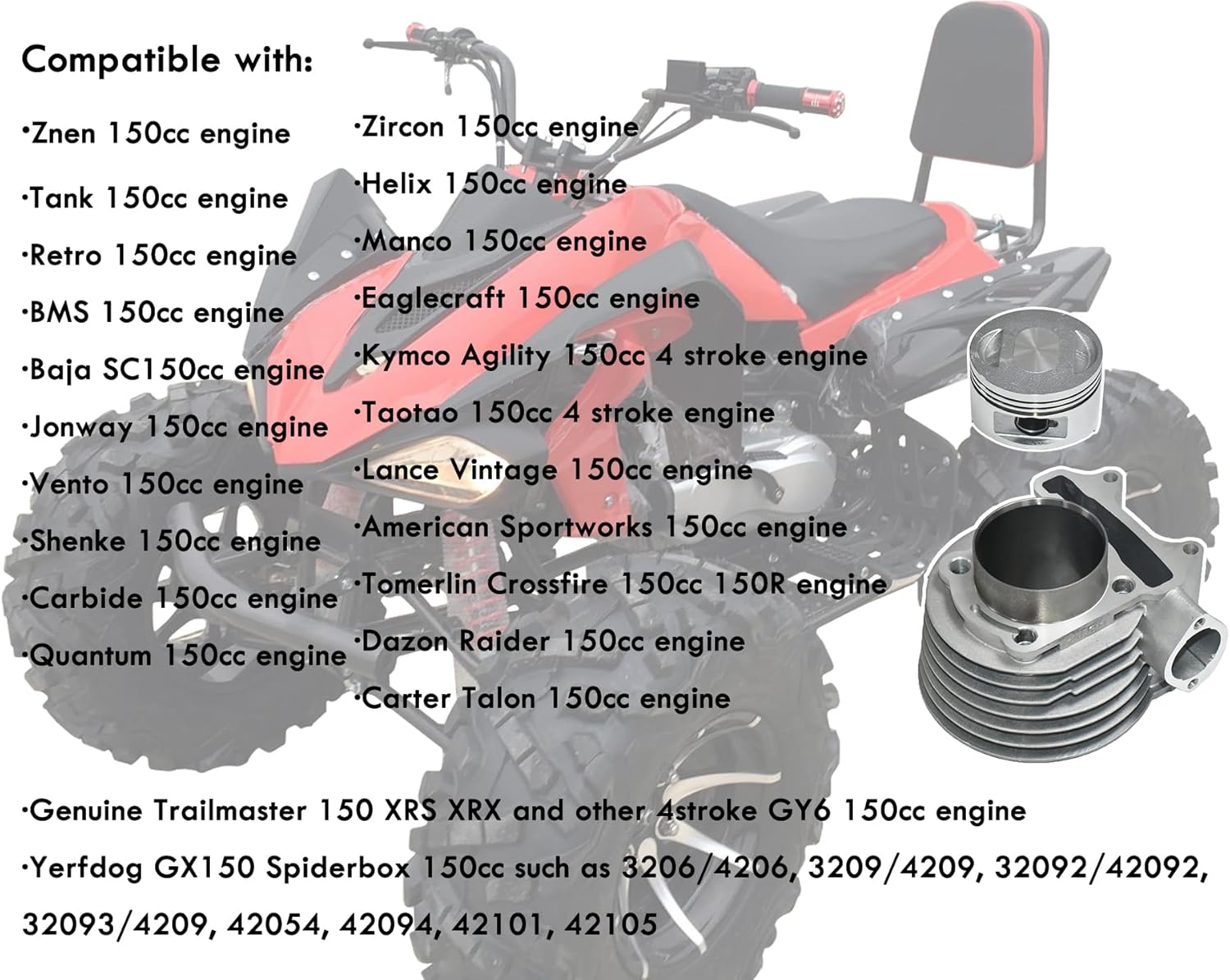 Tupo GY6150-57.4 Cylinder Kit For 125cc 150cc Jonway Jmstar Roketa Sunl Tank Peace Taotao ATV Moped Go Kart That Equipped With GY6 4-Stroke 157QMJ 152QMI Engine (Non EGR Type), Top End Kit (Package D) - Image 8