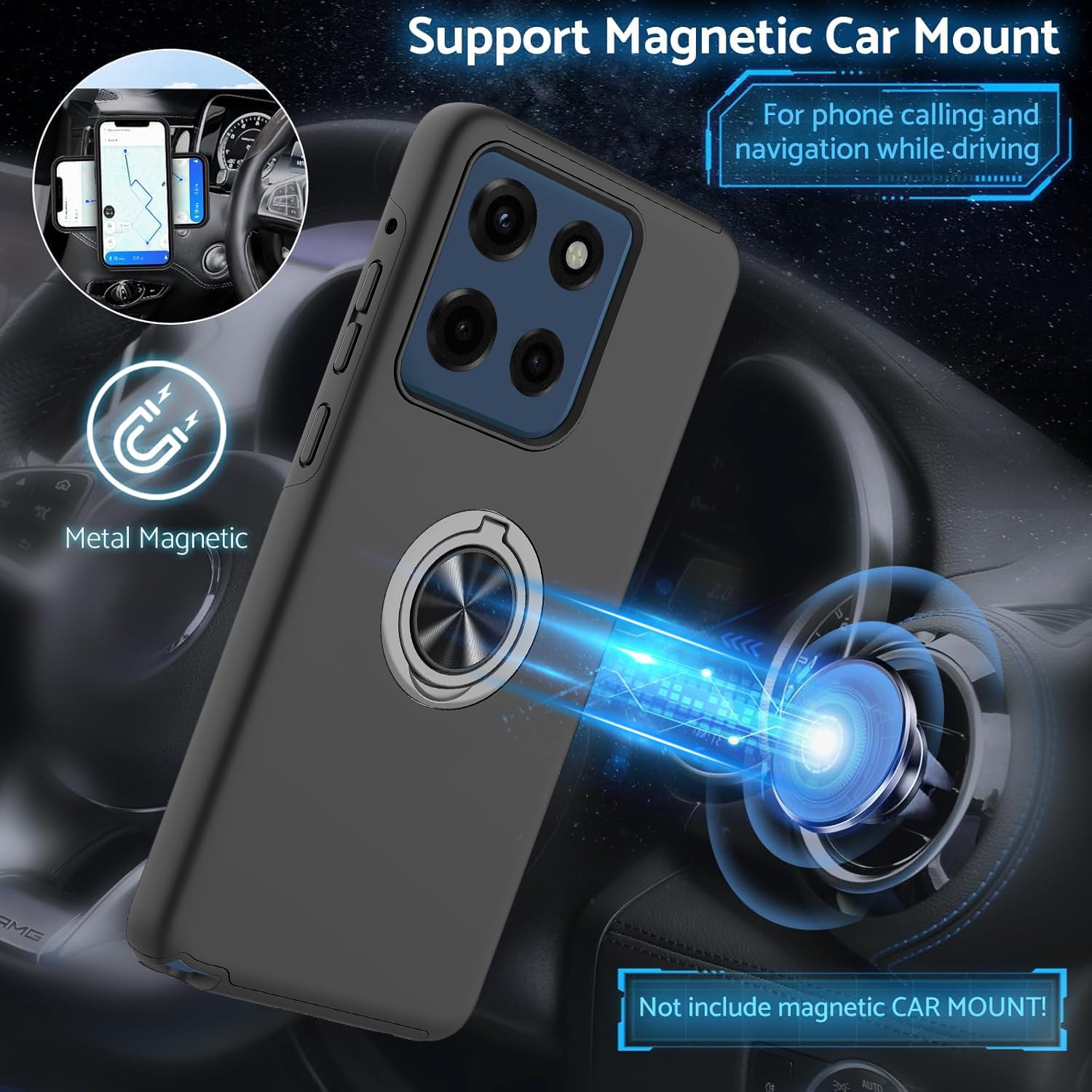 for Motorola Moto G Stylus 5G 2025 Case with Tempered Glass Screen Protector and Camera Lens Protector, 360° Rotatable Ring Holder Magnetic Kickstand, Shockproof ProtectivePhone Case, Black - Image 4