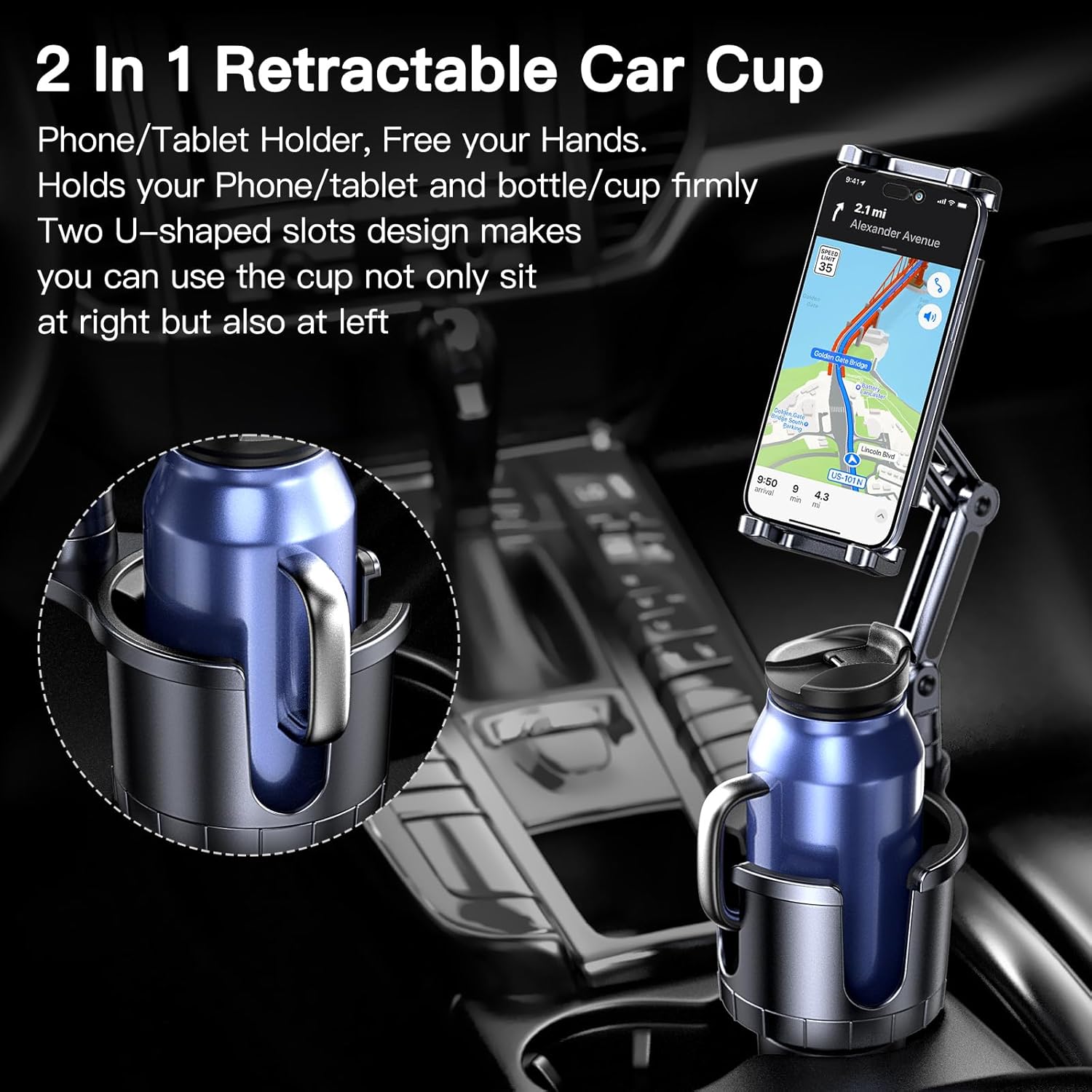 Cup Holder Phone Tablet Mount, 2 in 1 iPad Car Cup Holder with Expander Adjustable Arm for 4.7-10 inches Phone Tablet Mount Compatible for iPad Pro Air Mini, Fire,iPhone 17,Galaxy Phones - Image 2
