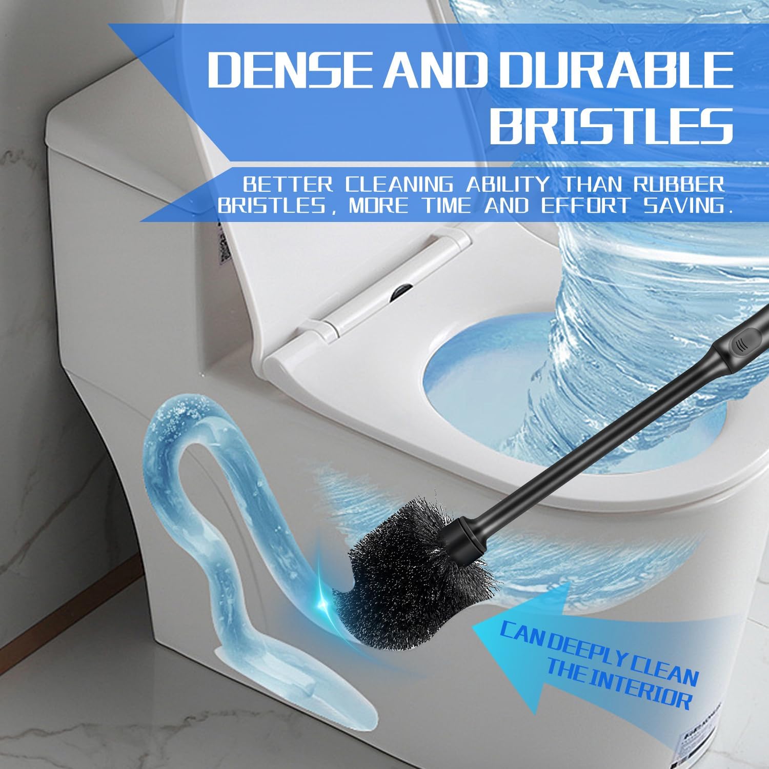 AONEZ Toilet Brush and Holder Set, 2 Pack Long-Handle Toilet Brush, Non-Slip Grip, Nylon Bristles, Deep Cleaning for Bathroom, Toilet Scrubber- Black - Image 6