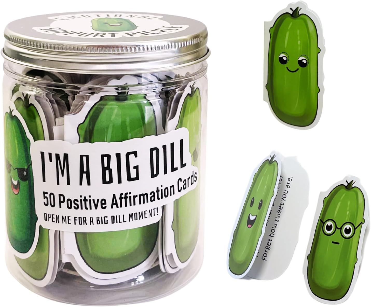 BBJ WRAPS Positive Pickle Affirmation Cards - Funny Mothers Day Gifts for Mom, Emotional Support, 50 Positive Affirmations Cards for Women, Pickle Gift, Inspirational Encouragement Jar