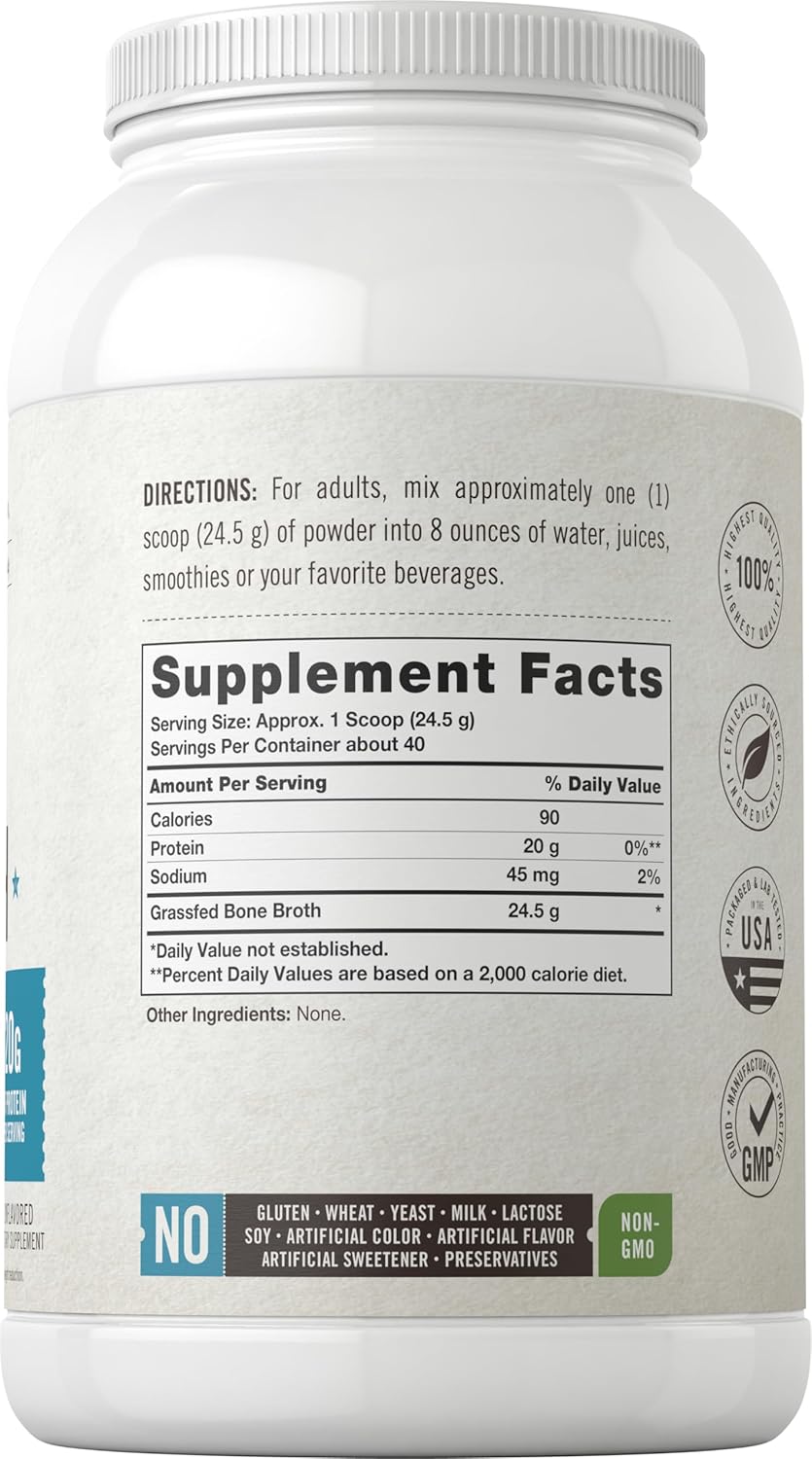 Carlyle Grass Fed Bone Broth Protein Powder | 35.2 oz (2.2lb) | 20g Protein | Pasture Raised, Grain Free Supplement | Non-GMO & Gluten Free | By Herbage Farmstead - Image 2