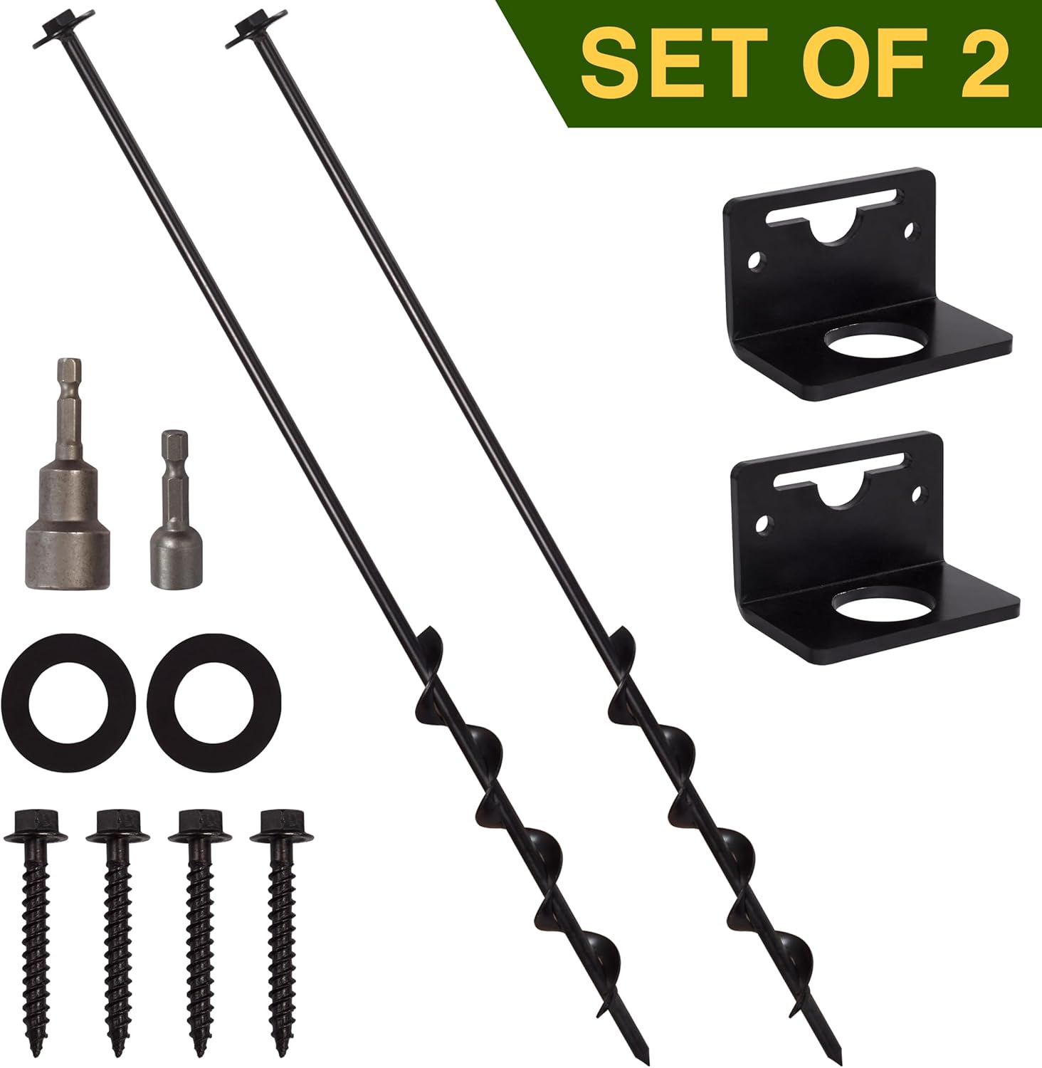 24” Mobile Home Anchors - Ground Anchor Screw in with Brackets and Adapter for Drill - Earth Anchors - Storage Shed and Swing Anchor Kits - Image 2