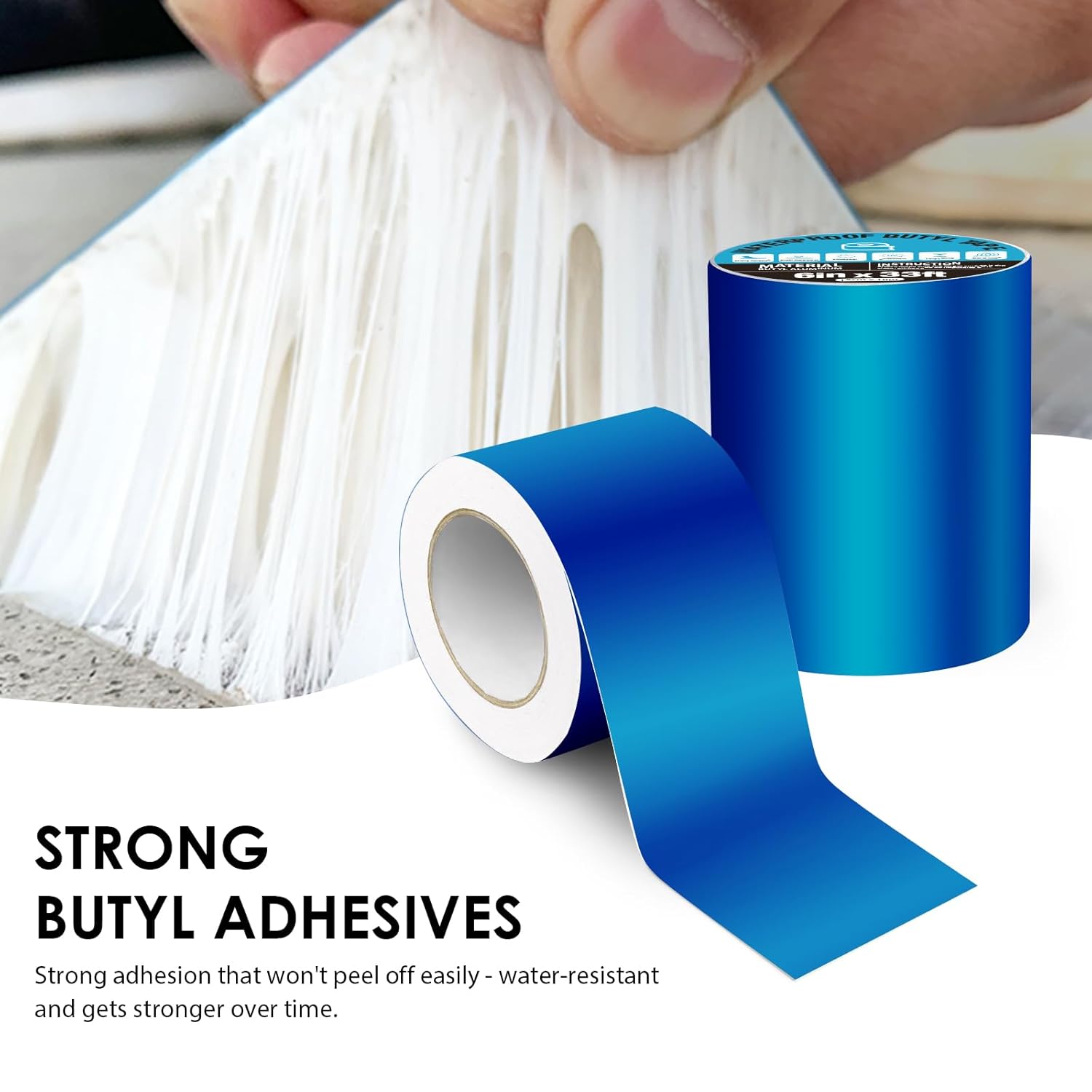 Blue Waterproof Tape for Pools, 4" x 16ft, Heavy Duty Strong Adhesive Pool Cover Tape for Roof Leak Repair, RV Roof, Pipe Sealing, Awning, HVAC, Marine - Image 4