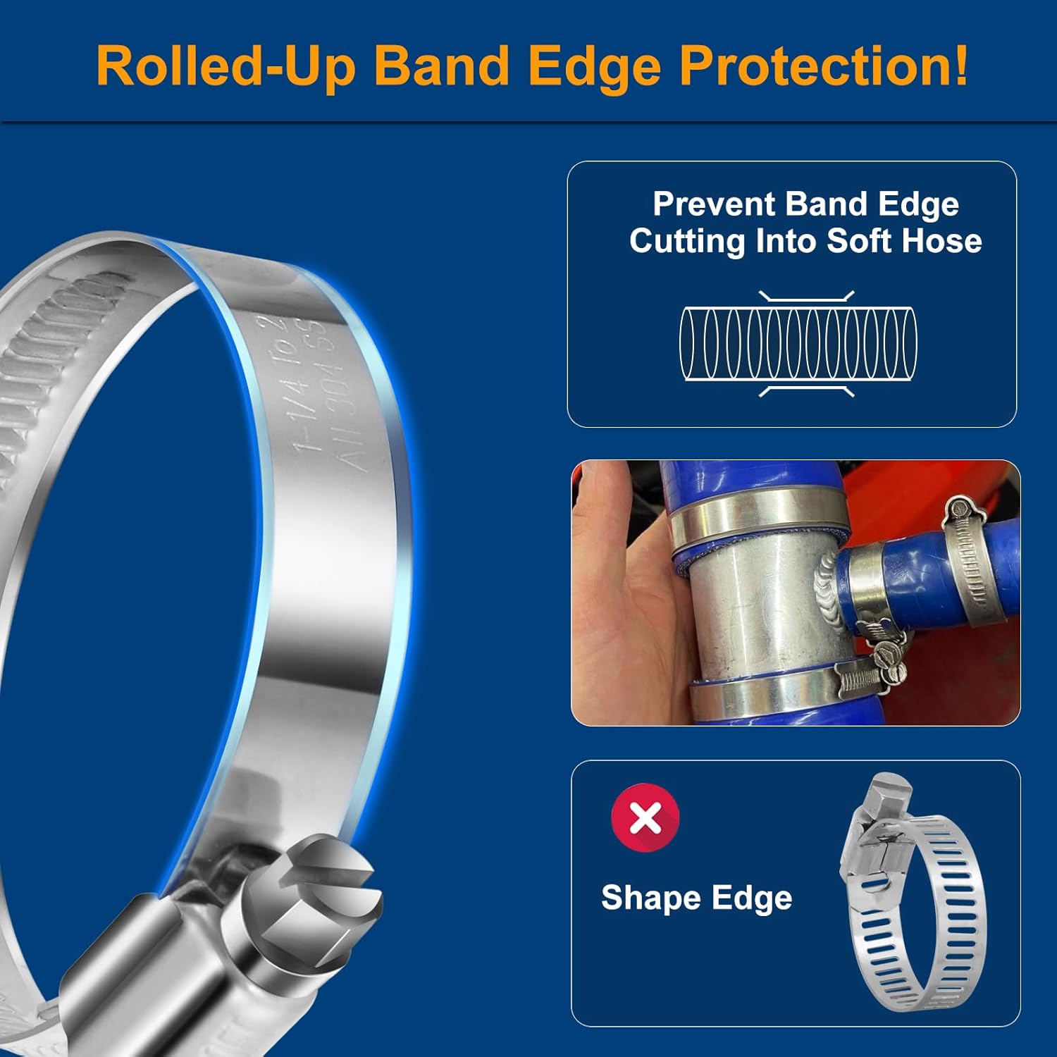 Non-Stripping Worm Gear Hose Clamp Mini Size#4, 5/16 to 1/2 inch Adjustable Stainless Steel Hose Clamps for 3/16 1/4"id Fuel Line,Rolled Band Edge Protection,20Pack - Image 4