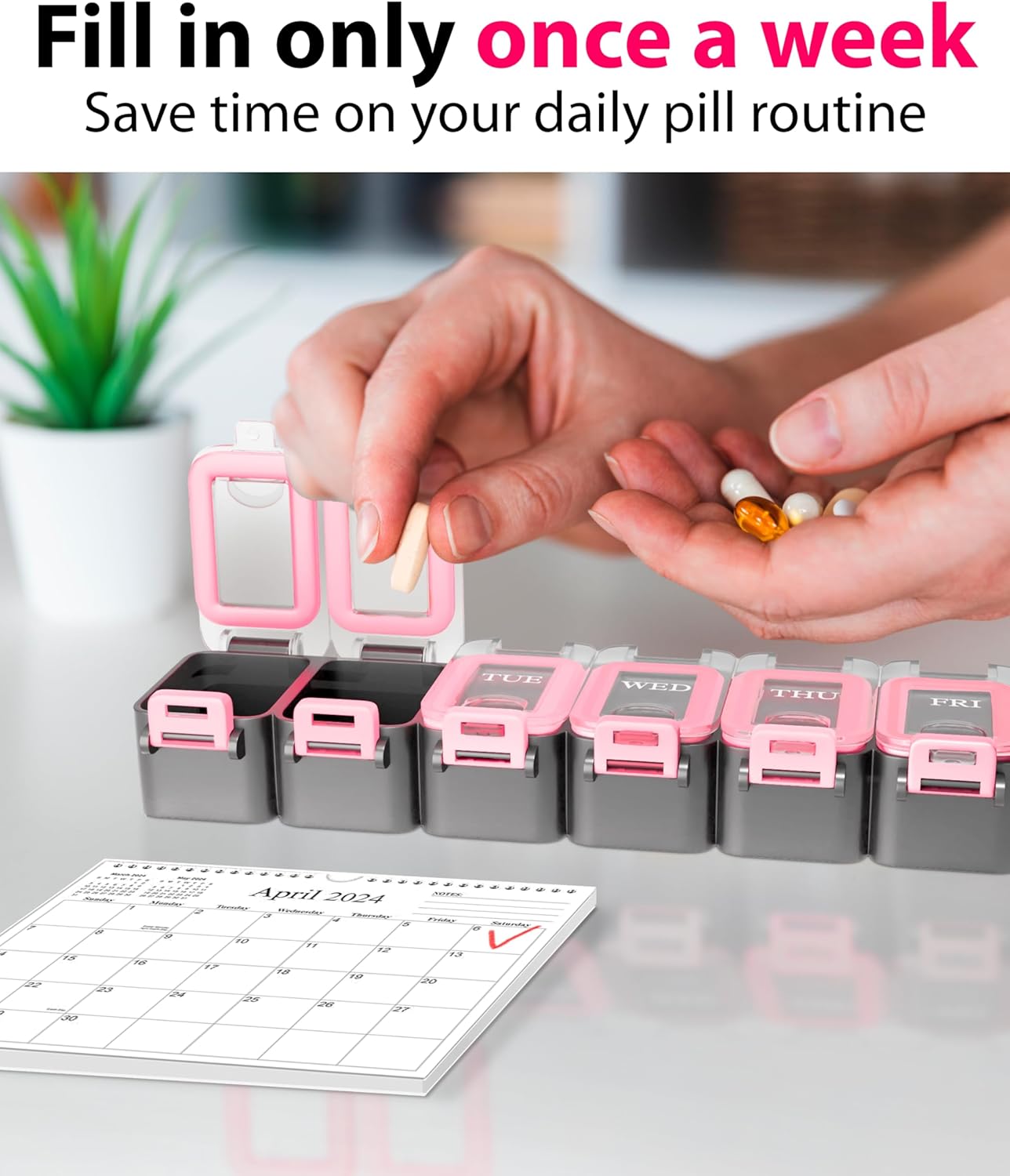 Weekly Pill Organizer 1 time a Day – Pill Box 7 Day with Enhanced Waterproof Seal, Large compartments Hold Big Vitamins & Supplements, Upgraded Locking lids, for Home & Travel use, Durable Hard case - Image 6
