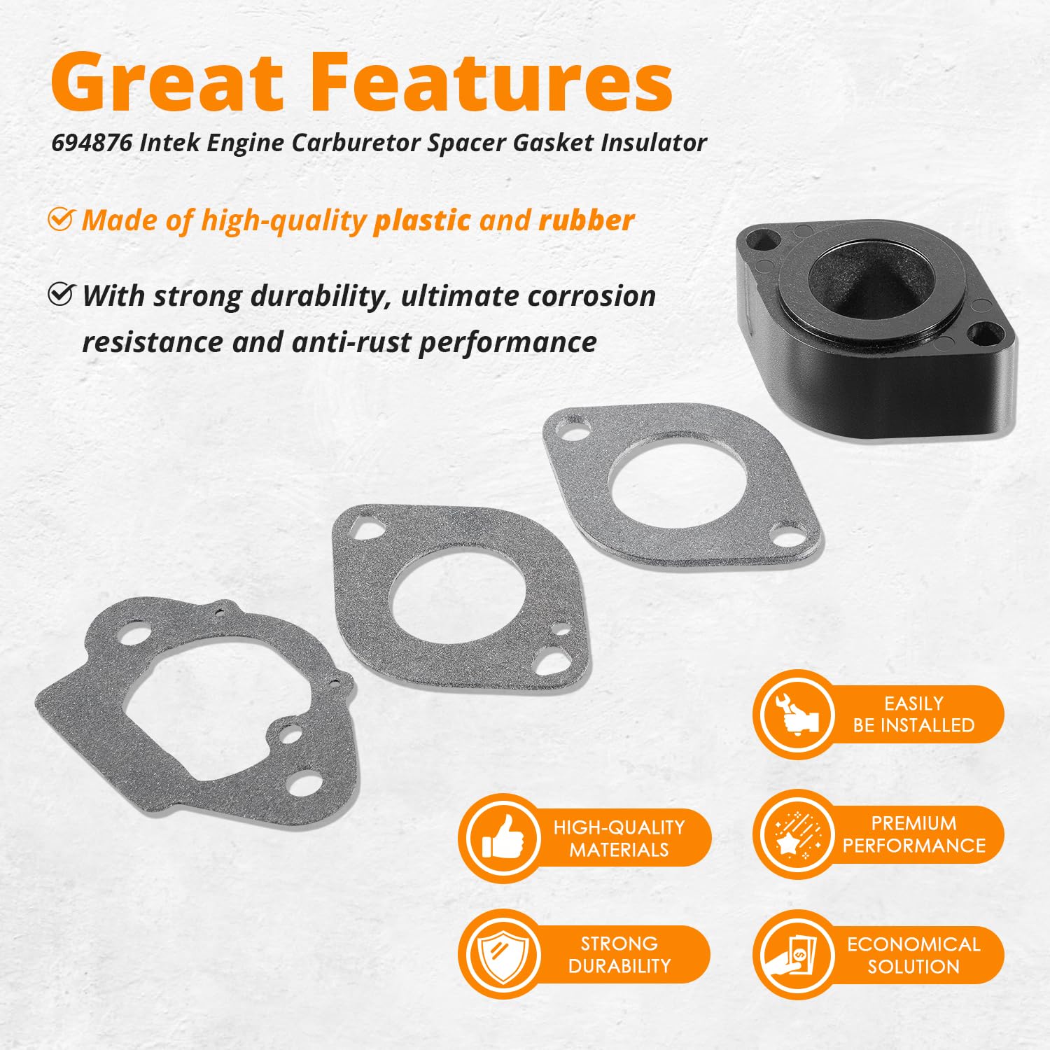 Replace for 694876 Intek Engine Carburetor Spacer Gasket Insulator Compatible with Briggs & Stratton, for Models 201312, 201317, 201332, 201337, 201352, 201412, 201415, 201416, 201417, 201432, 201437 - Image 5