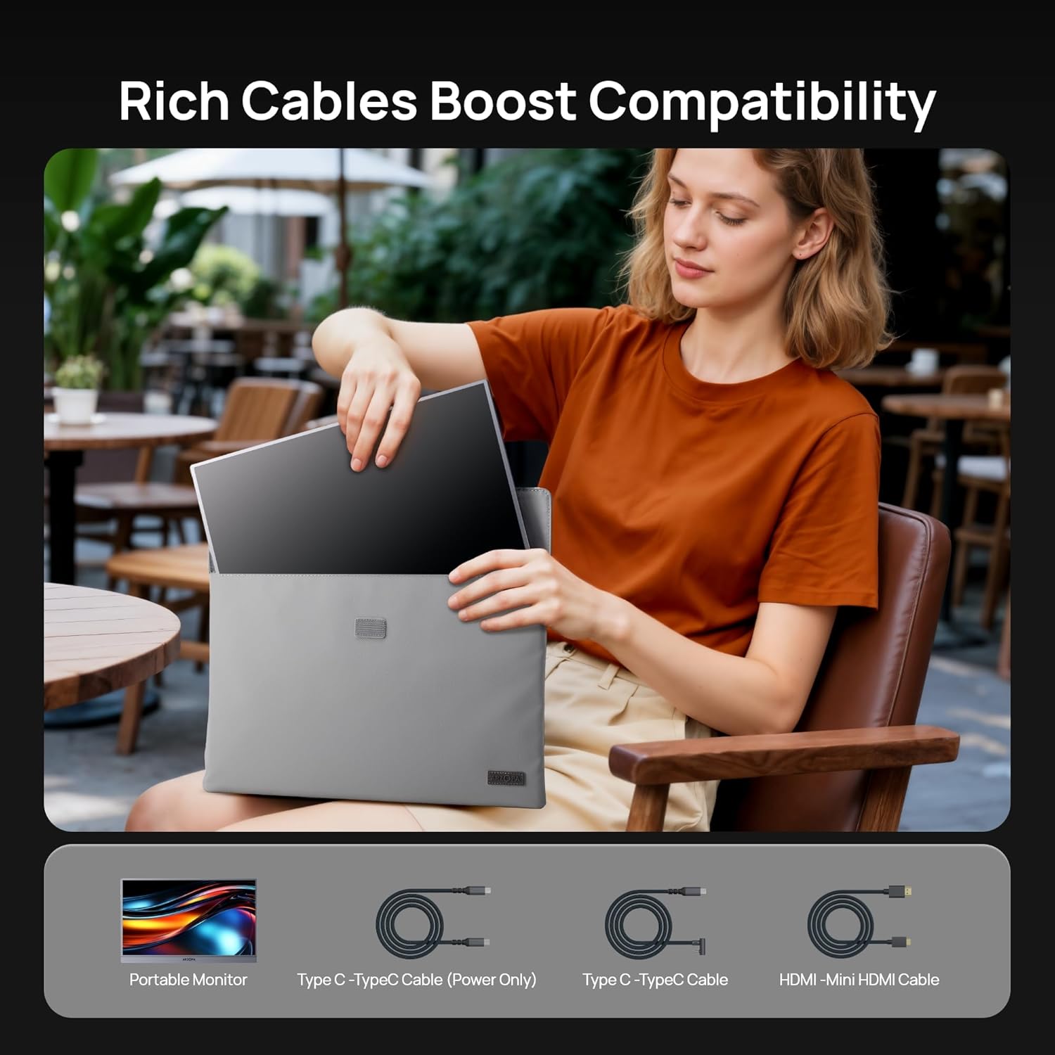 ARZOPA 16.1" Portable Monitor Gray, 100% sRGB FHD 1080P Kickstand Portable Laptop Monitor High Color Gamut Display IPS Eye Care Screen for High-end Office & Entertainment -Z1C Gray - Image 7