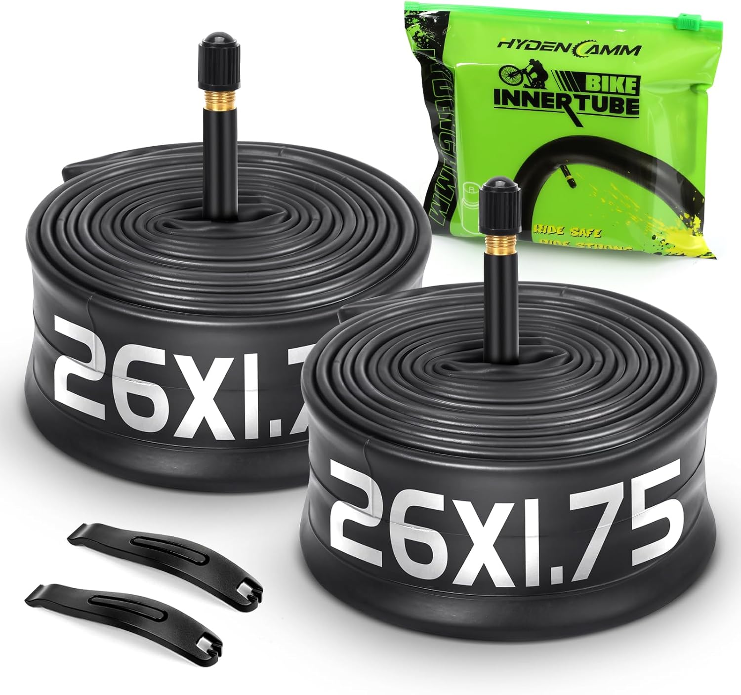 2 Pack 26x1.75/2.125 Bike Tire Tube, 26x1.75 26x1.95 26x2.10 26x2.125 with 48mm Schrader Valve, Butyl Bike Tube 26 x 1.95 with 2PCS Levers, for MTB and Cruisers, City Bikes, Road Bikes